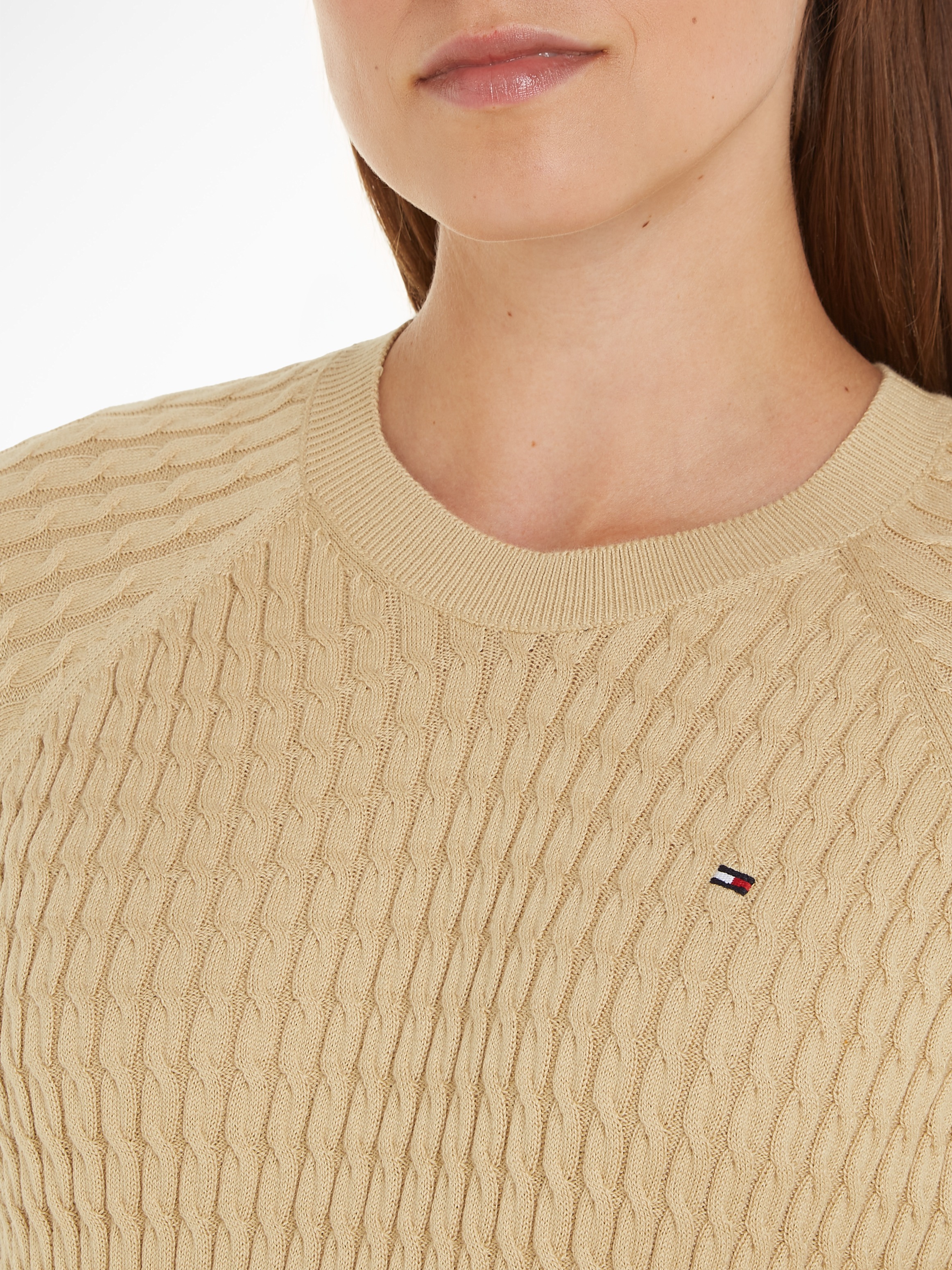 Tommy Hilfiger Rundhalspullover »CO CABLE C-NK SWEATER«, mit Zopfmuster