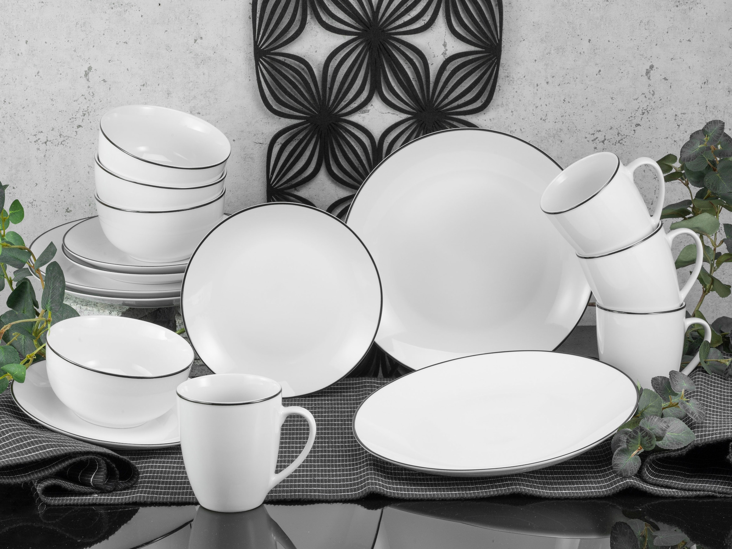 CreaTable Kombiservice »Luna BAUR Black Line«, Liniendekor tlg.), (Set, | 16 handgemaltes