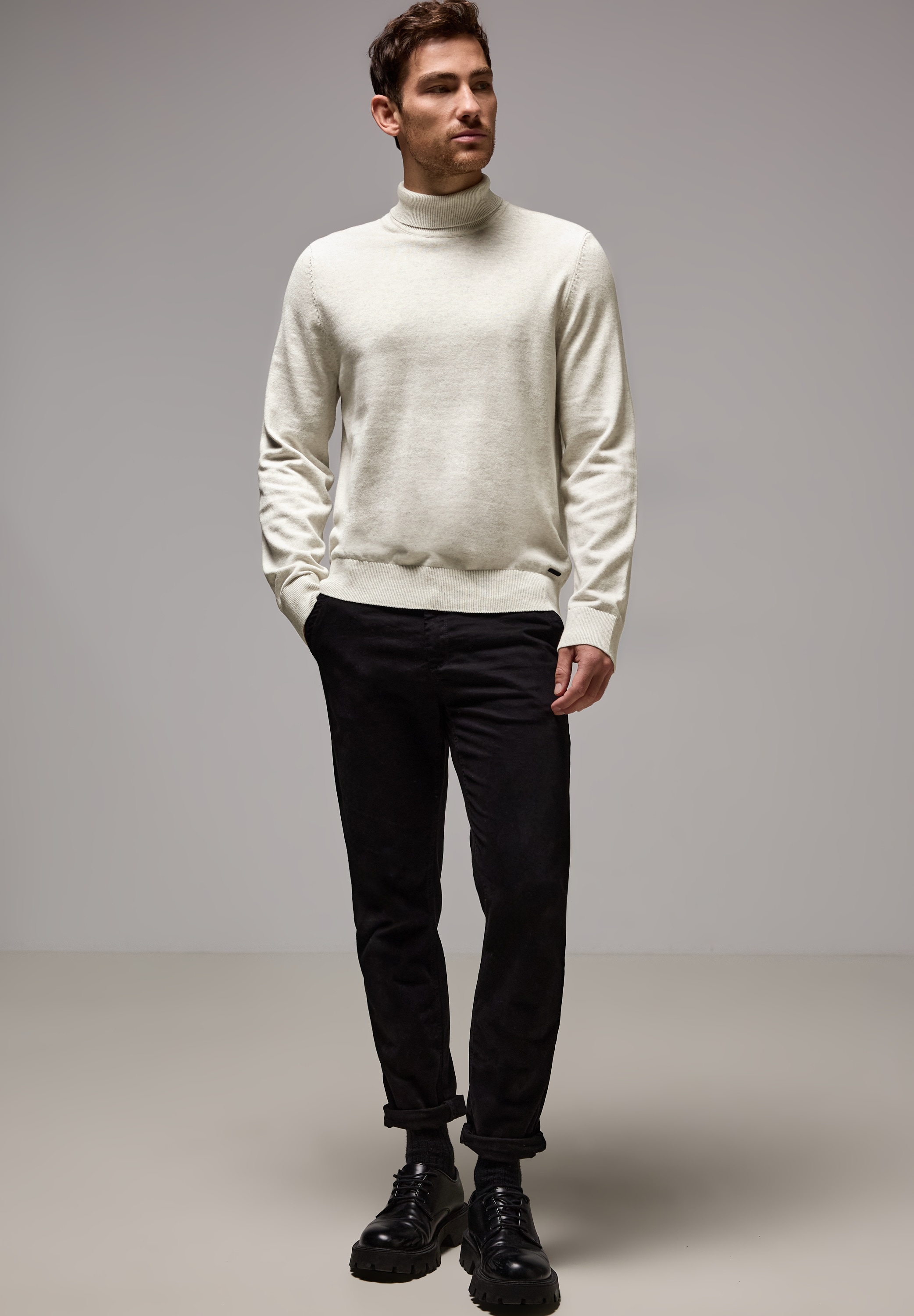 STREET ONE MEN Rollkragenpullover, aus reiner Baumwolle