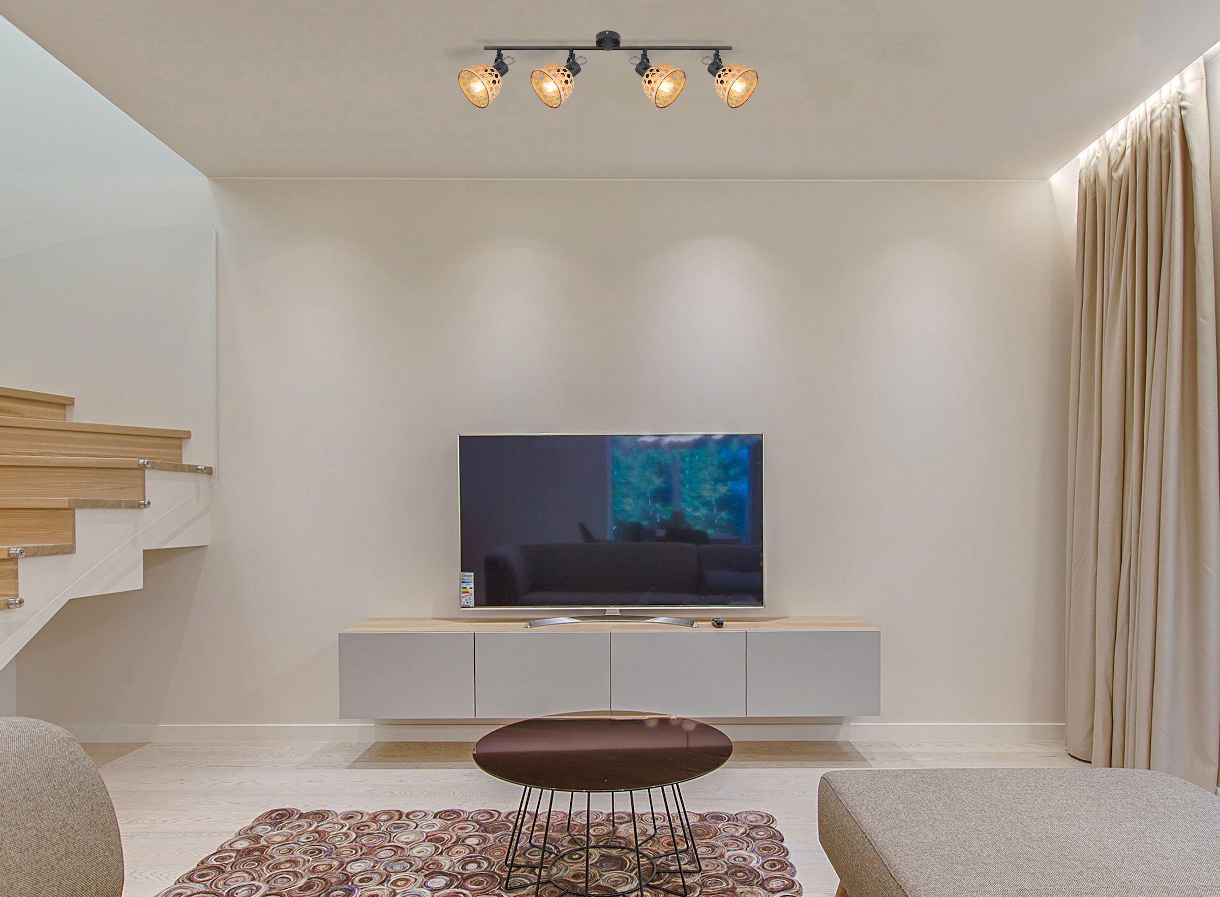 GLOBO LIGHTING Deckenspot »WENNA« E27 1 Stk. Deckenstrahler für Wohn- & Esszimmer schwarz Bambus