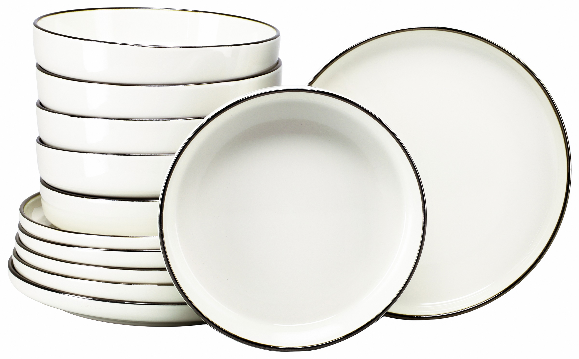 CREATABLE Tafelservice "Nordic Festive, Service 12-tlg.", 12creme, Geschirr-Sets, Minimalistisches Design, Dezente goldene Akzente