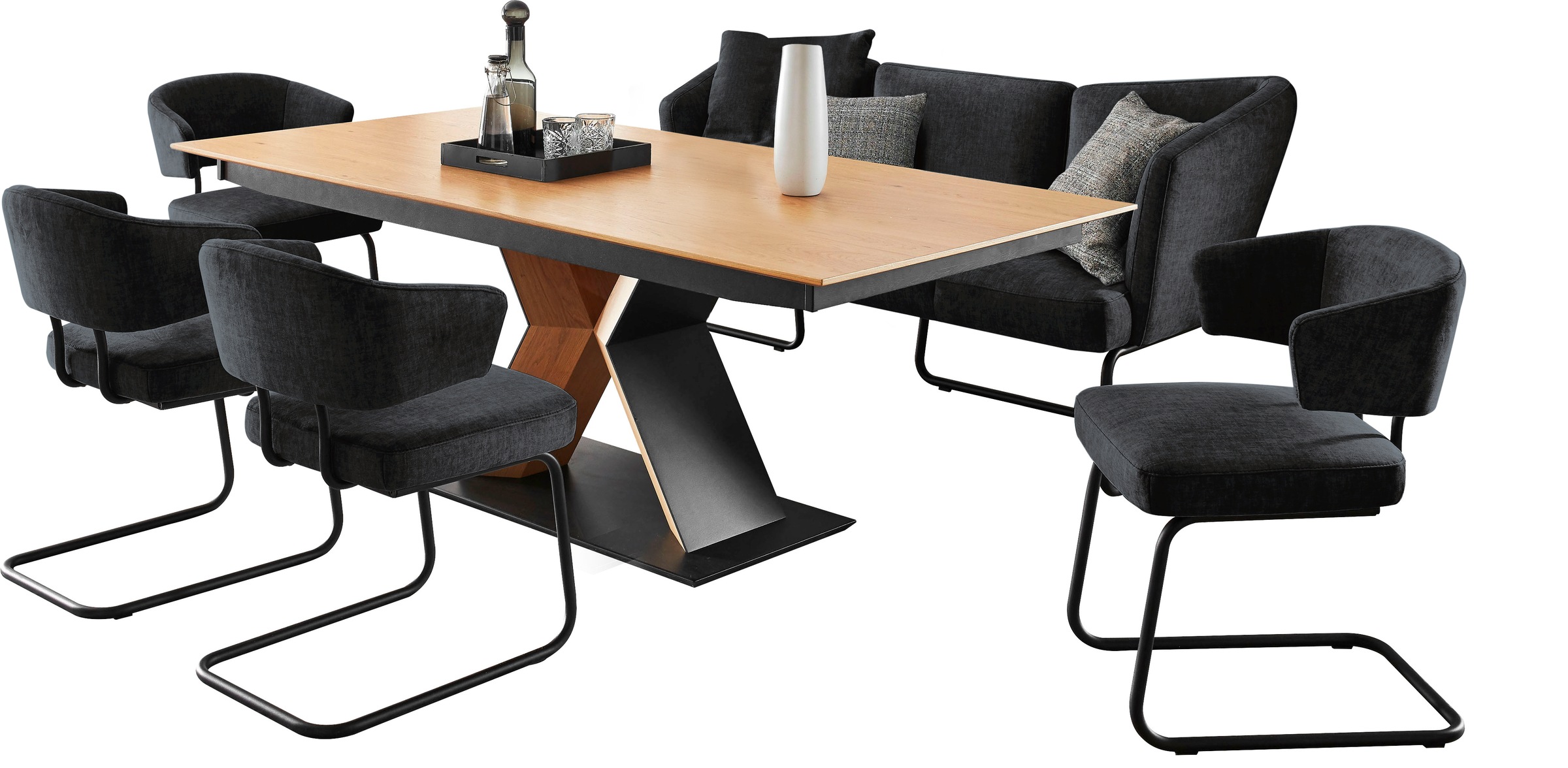 K+W Komfort & Wohnen Essgruppe »Mikkado Tube« 6 Stk. tlg. 4 Freischwinger und ein Funktionsesstisch