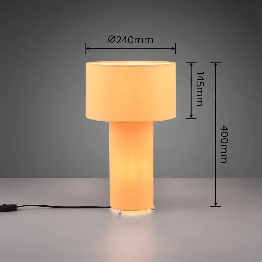 TRIO Leuchten Schreibtischlampe »BALE, Nachttischlampe Stoff exkl 2xE27 max 10W mit Schnurschalter«, 2 flammig, Leuchtmittel E27 | Leuchtmittel wechselbar, Beleuchtung im Fuß und im Lampenschirm, Höhe 40cm Ø24cm Tischleuchte
