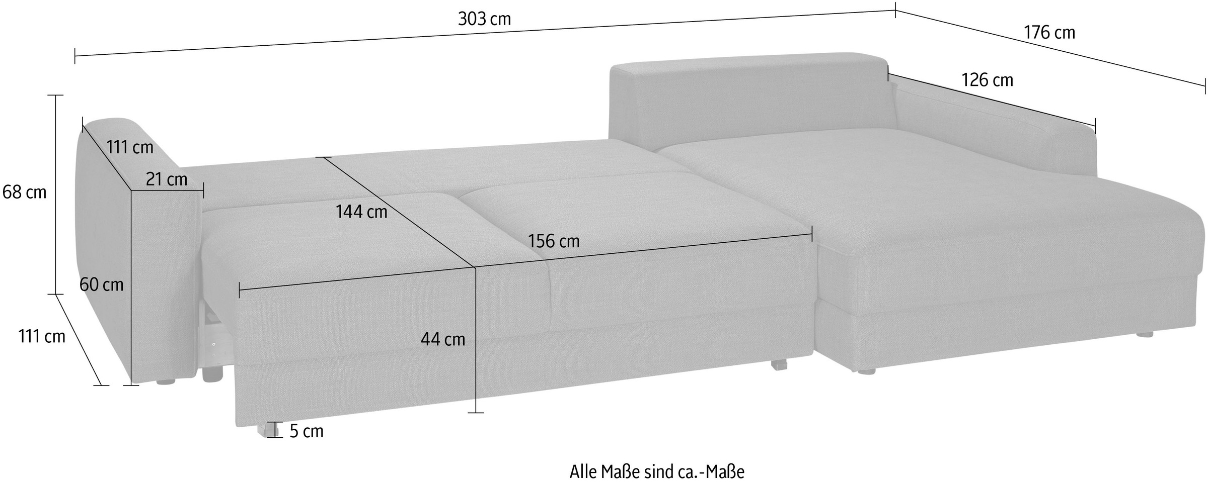 TRENDMANUFAKTUR Ecksofa »Bourbon II, hoher Sitzkomfort, extrabreite Recamiere für Relaxkomfort«, wahlweise mit Bettfunktion und Bettkasten, zeitlos und elegant, L-Form
