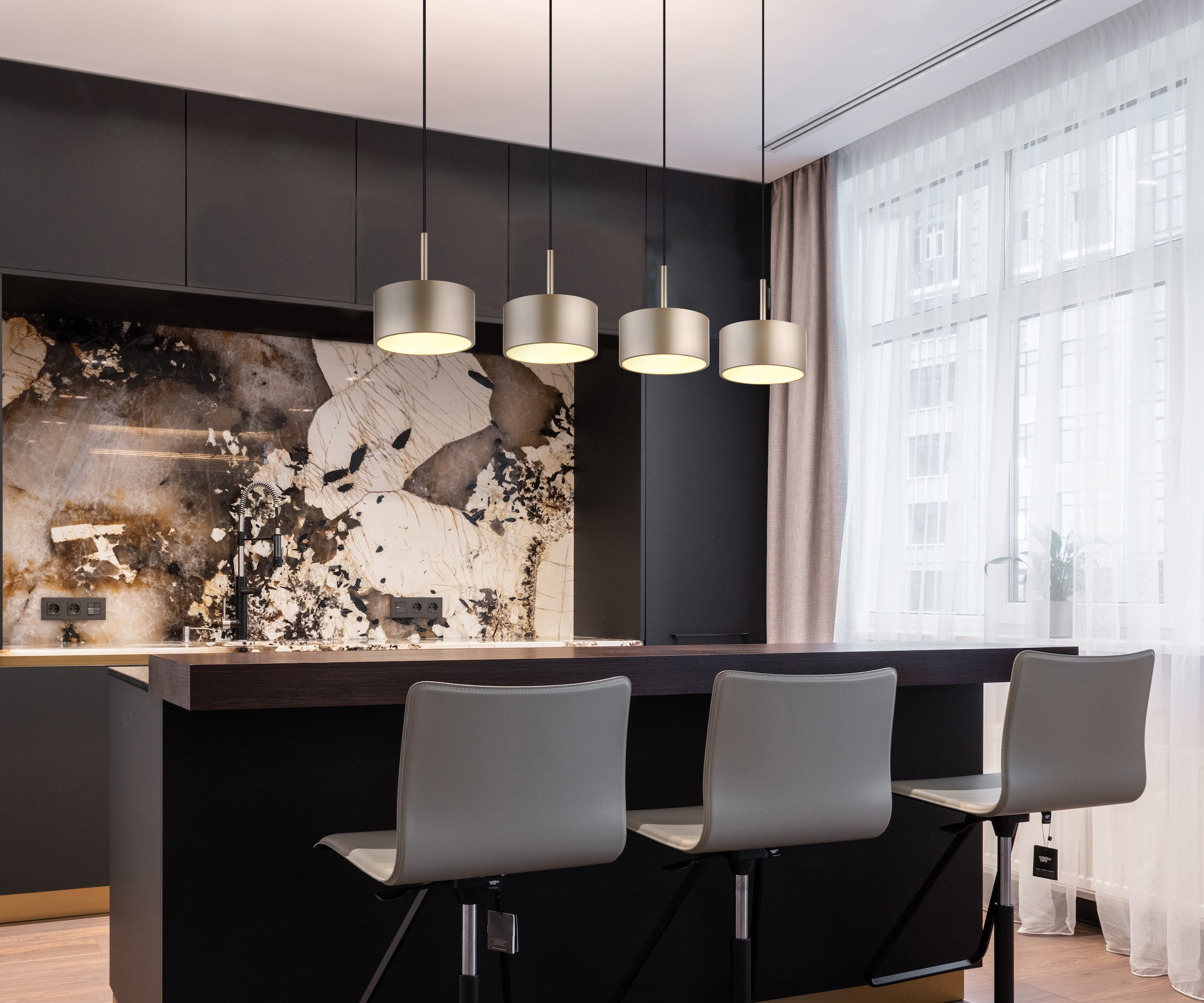 GLOBO LIGHTING Hängeleuchte »RAYMOND« LED-Modul 1 Stk. Warmweiß Schwarz, Anthrazit/Champagner, Opal, höhenkürzbar, LED 40W