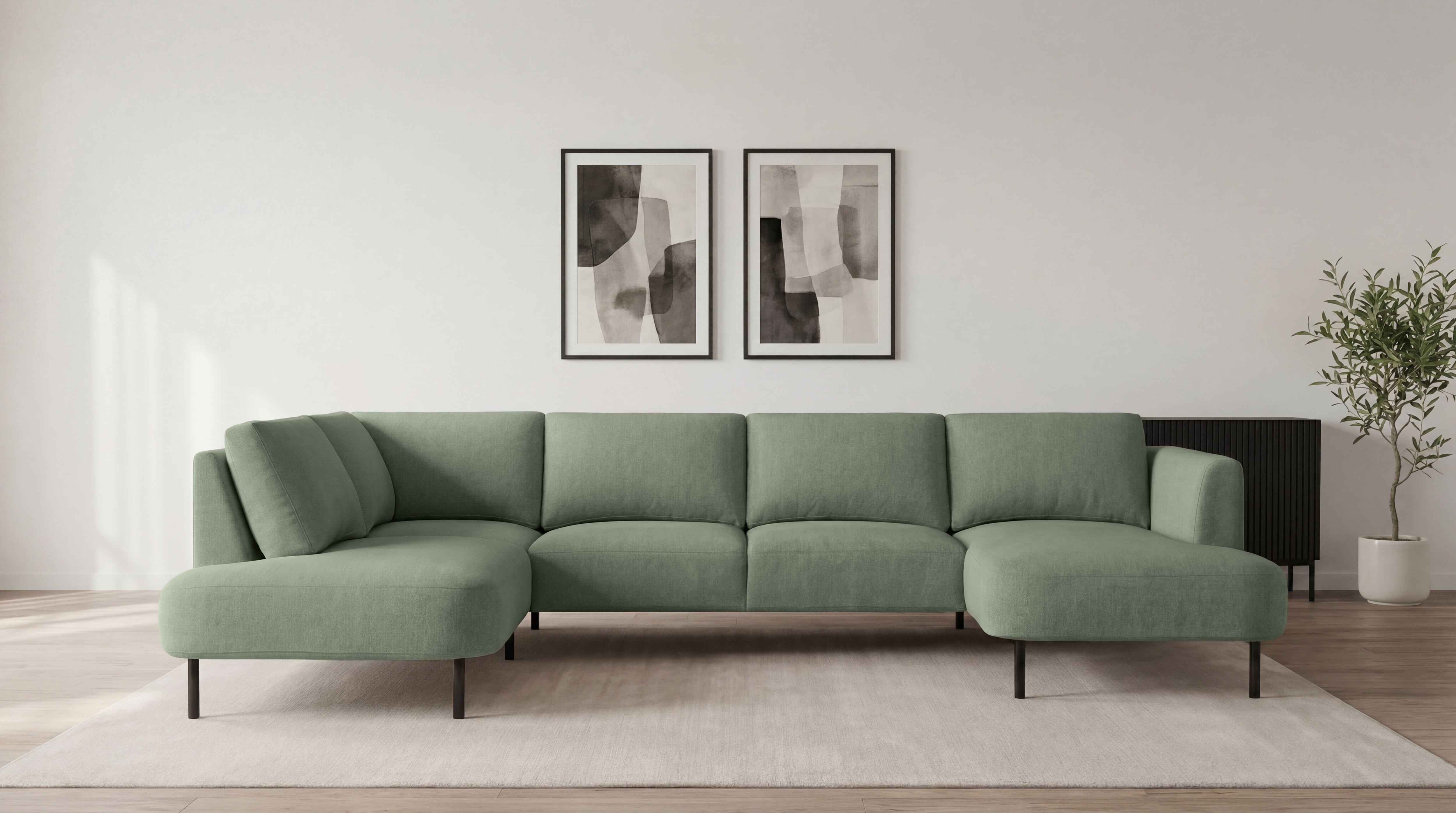 OTTO home Wohnlandschaft "Cesola" in weichem Chenille-Stoff, Breite 327 cm, mit schwarzen Metallfüßen