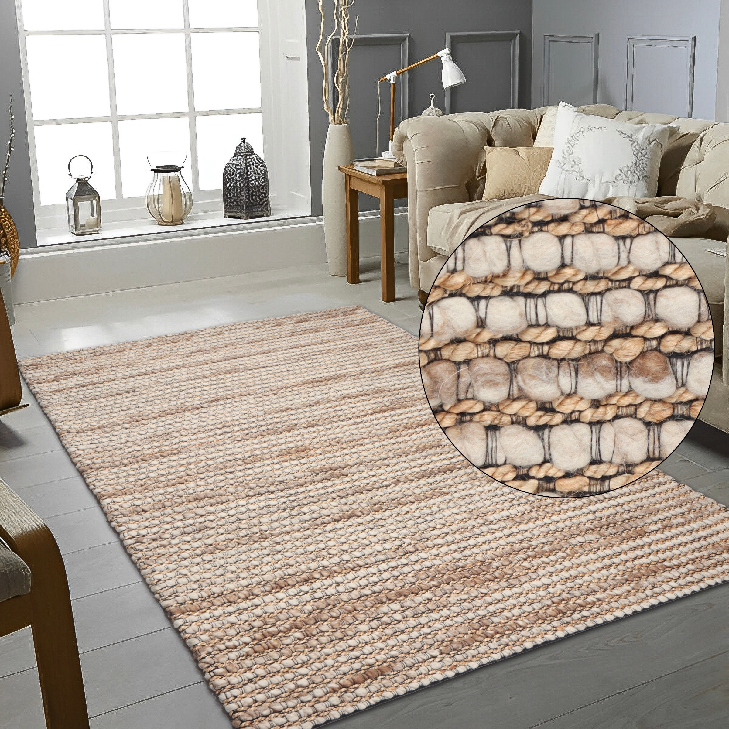 my home Wollteppich »Leevy, Wolle und Jute, handgewebt, Handweb Teppiche« rechteckig 25 mm Höhe schöne Streifenoptik, Wohnzimmer, Schlafzimmer, Esszimmer