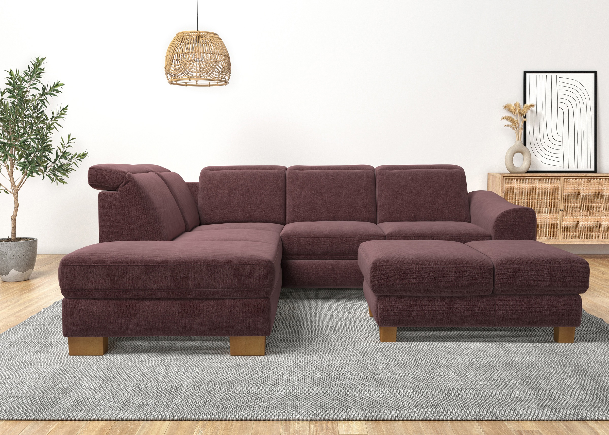 Home affaire Ecksofa "Dundee L-Form" wahlweise mit Kopfteilverstellung und zusätzlich mit Schlaffunktion