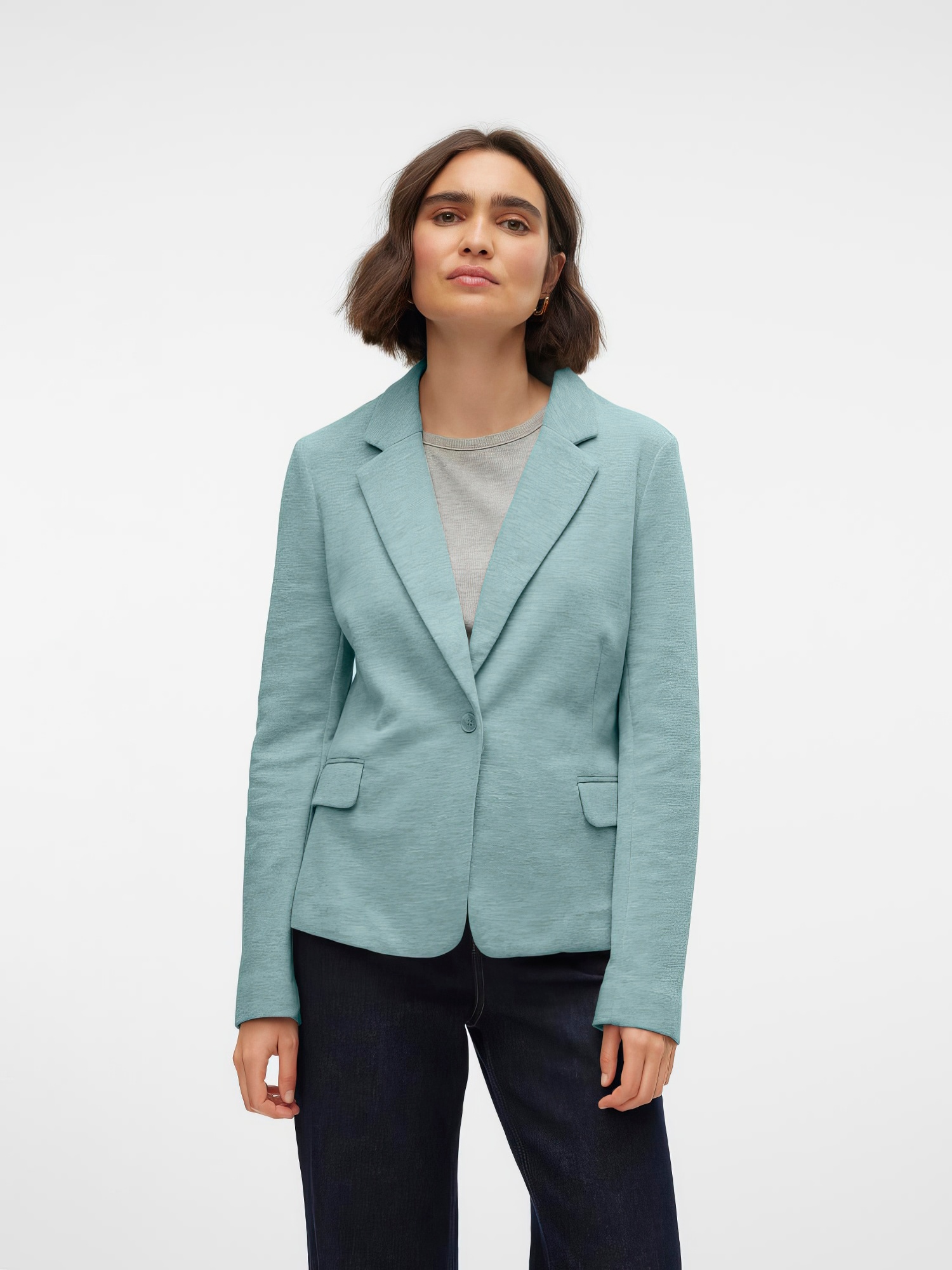 "Jerseyblazer VERO MODA ""VMJULIA LS BLAZER JRS NOOS"", Damen, Gr. 42 (XL), grau (gray mist), Jersey, Obermaterial: 66% Polyester, 34% Baumwolle