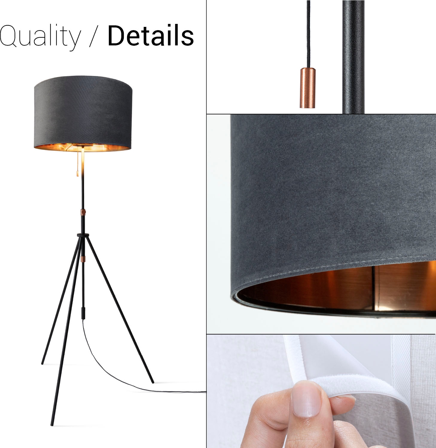 Paco Home Stehlampe »Naomi uni Color«, Leuchtmittel E27 | ohne Leuchtmittel, Wohnzimmer Höhenverstellbar 121,5 bis 176,5 cm Zugschalter Velour