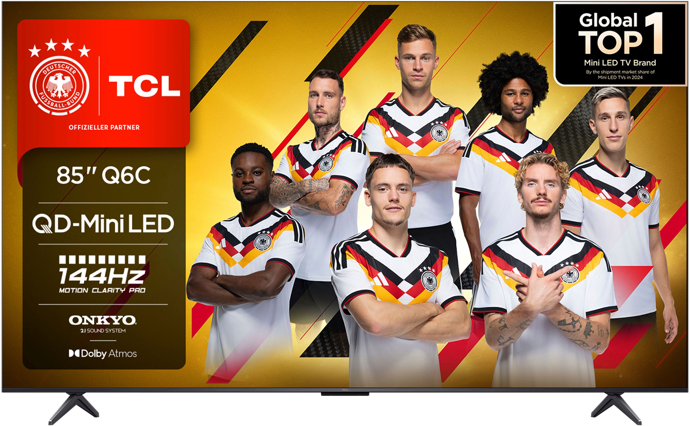 TCL Mini-LED-Fernseher "85Q6CX1", Energieeffizienz: D (A-G), schwarz, 85 ″, Fernseher, 4K Multi-HDR Dolby Vision, 144Hz, ONKYO Dolby Atmos, Apple Airplay 2