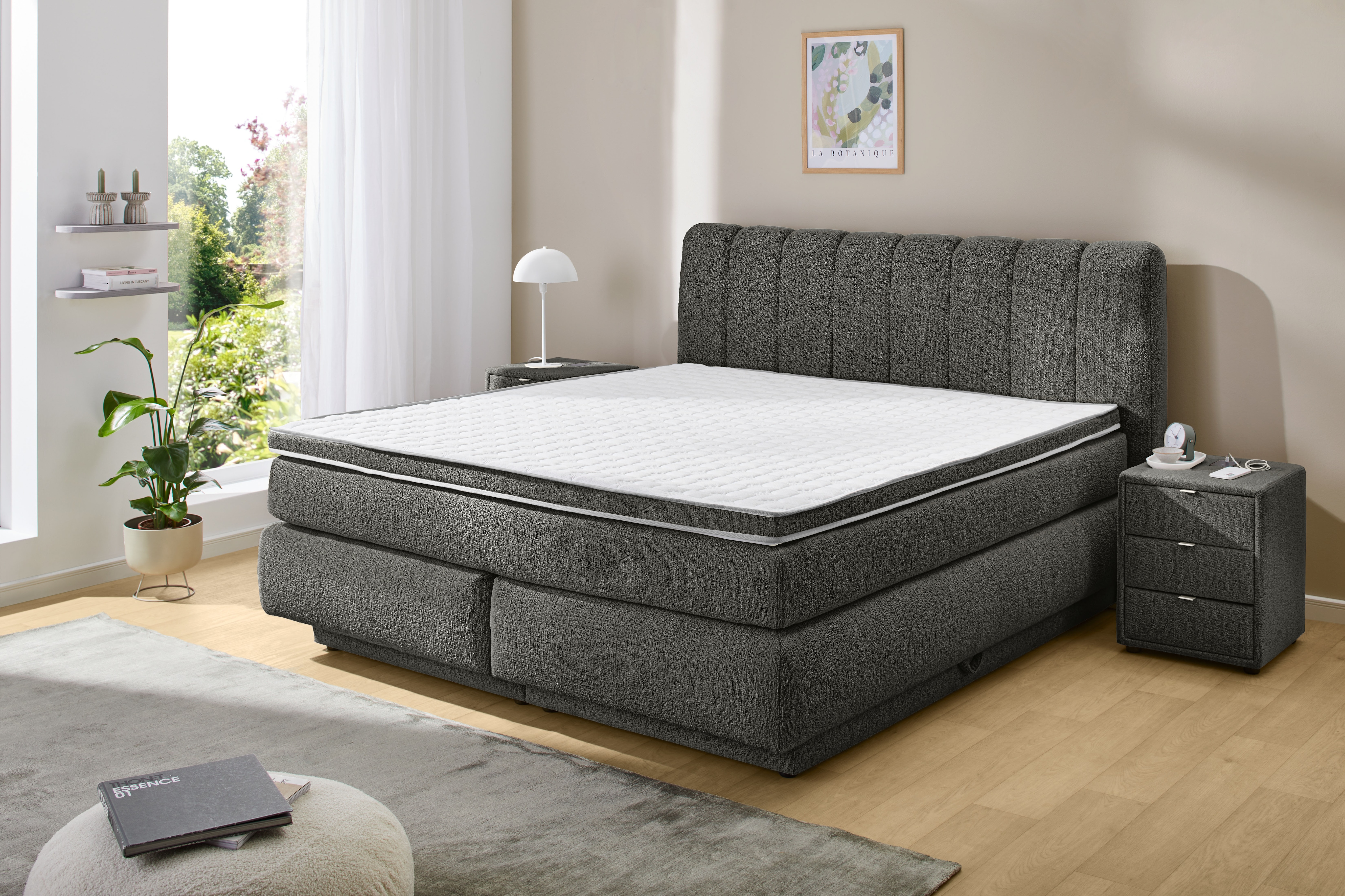 Jockenhöfer Gruppe Boxspringbett "TILDA, wahlweise mit Bettkasten, mit Taschenfederkernmatratze H3-H4" mit Kaltschaumtopper, hochwertiger Strukturstoff-Bezug, 180x200cm
