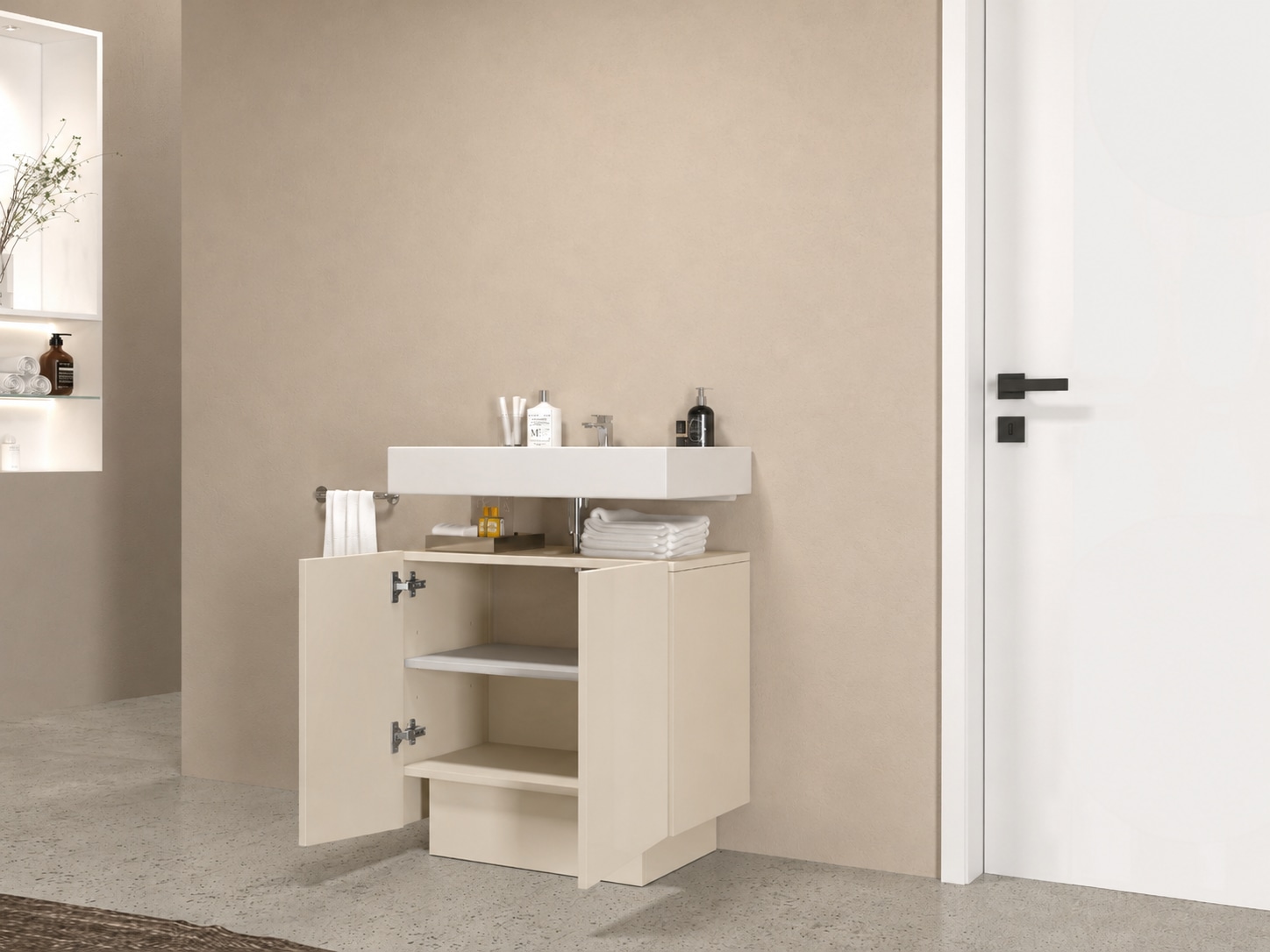 welltime Waschbeckenunterschrank »Vela,Breite 60cm, 2 Türen, 2 Fächer, mit Siphonausschnitt« 1 Stk. tlg. Waschbeckenunterschrank,Waschtisch,Design mit schrägen Türen