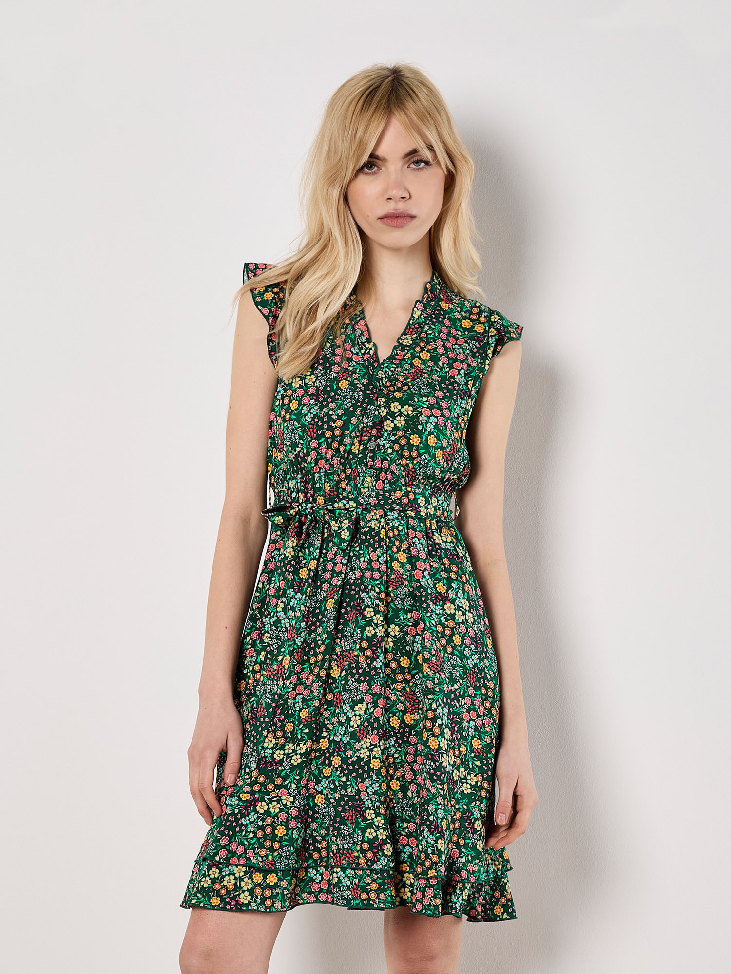 Apricot Druckkleid "Geblümtes Minikleid" 2 tlg. mit Rüschen