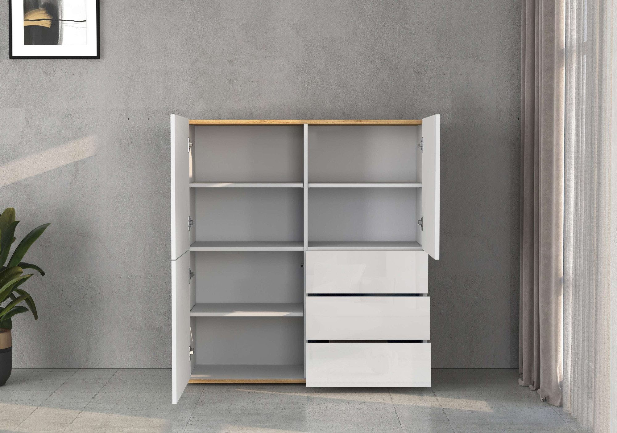 INOSIGN Highboard »GARDA Highboard, Kommode, Schrank, Grifflos mit Push to Open«, (1 St.), 3 Türen, 3 Schubladen, grifflos Breite 102 cm