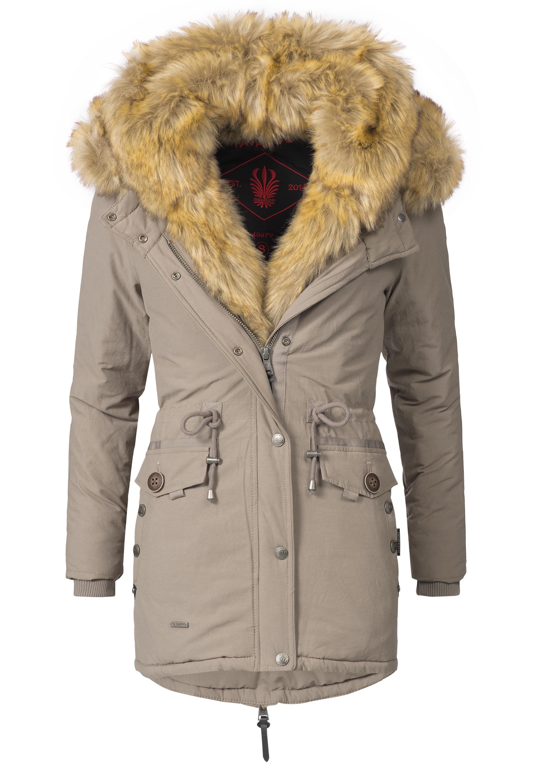 Navahoo Wintermantel »Sweety«, abgefahrener Winterparka m. 2 Kunstpelz-Kapuzen