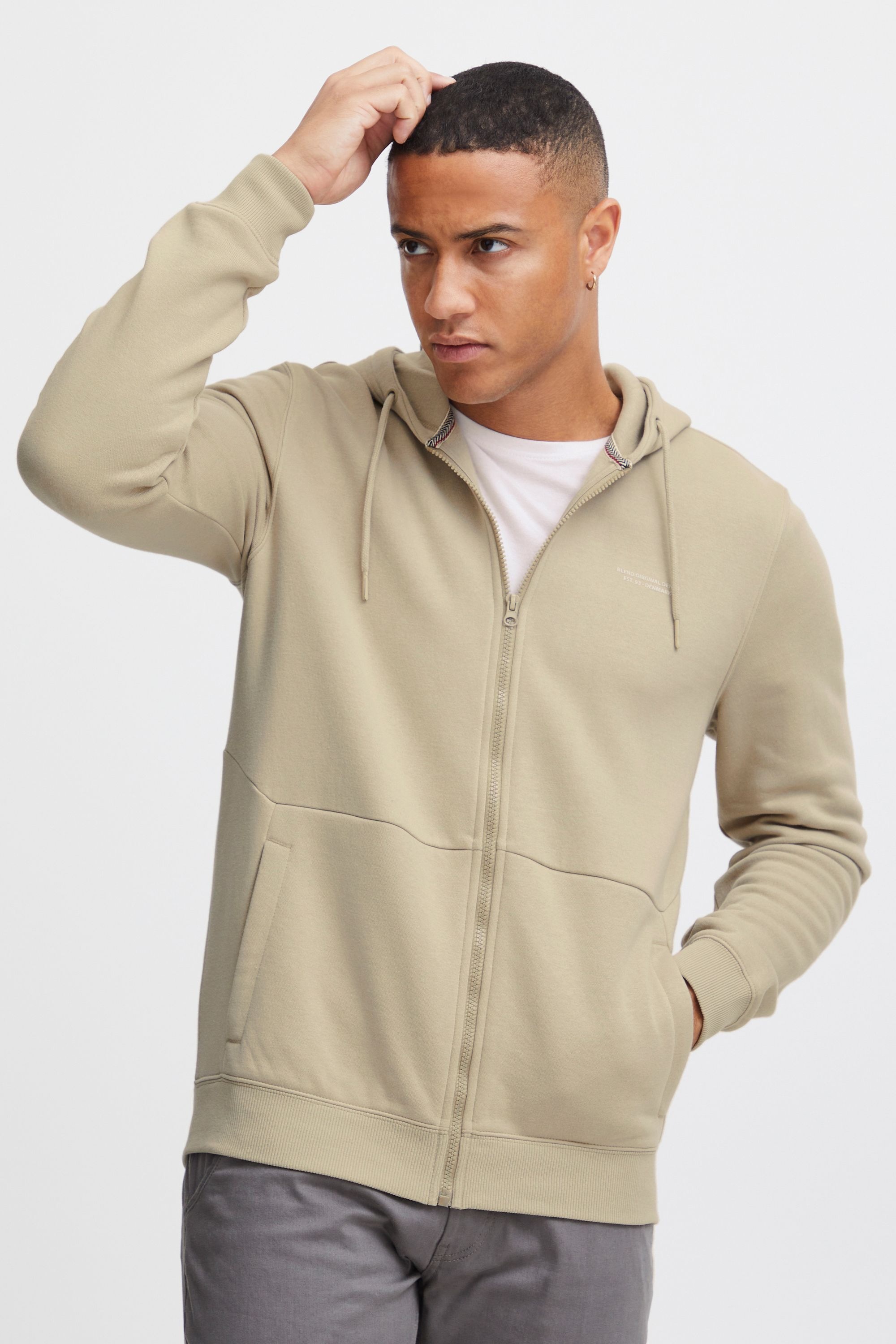 Kapuzensweatjacke BLEND "BHPepe", Herren, Gr. 3XL, crockery, Sweatware, 60% Baumwolle, 40% Polyester, meliert, regular fit hüftlang, ohne Ausschnitt, eingesetzt Rippbündchen, Sweatjacken, Kapuzensweatjacke mit Kordelzug 2