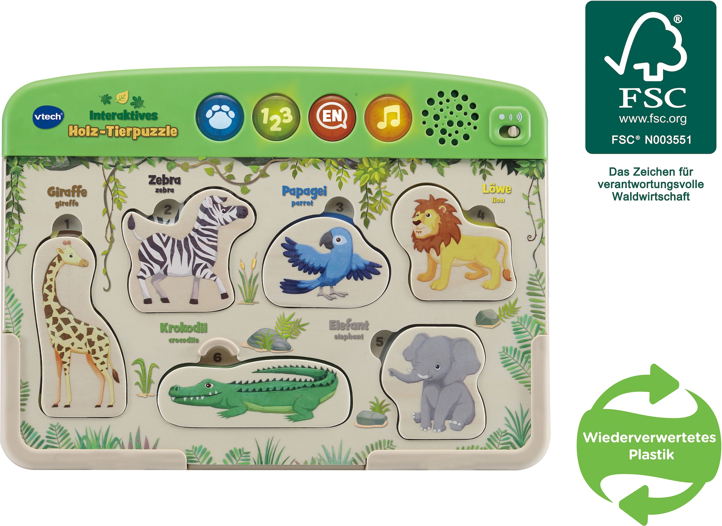 Vtech® Steckpuzzle »VTechBaby, Interaktives Holz-Tierpuzzle«, mit Soundeffekten; FSC®- schützt Wald - weltweit