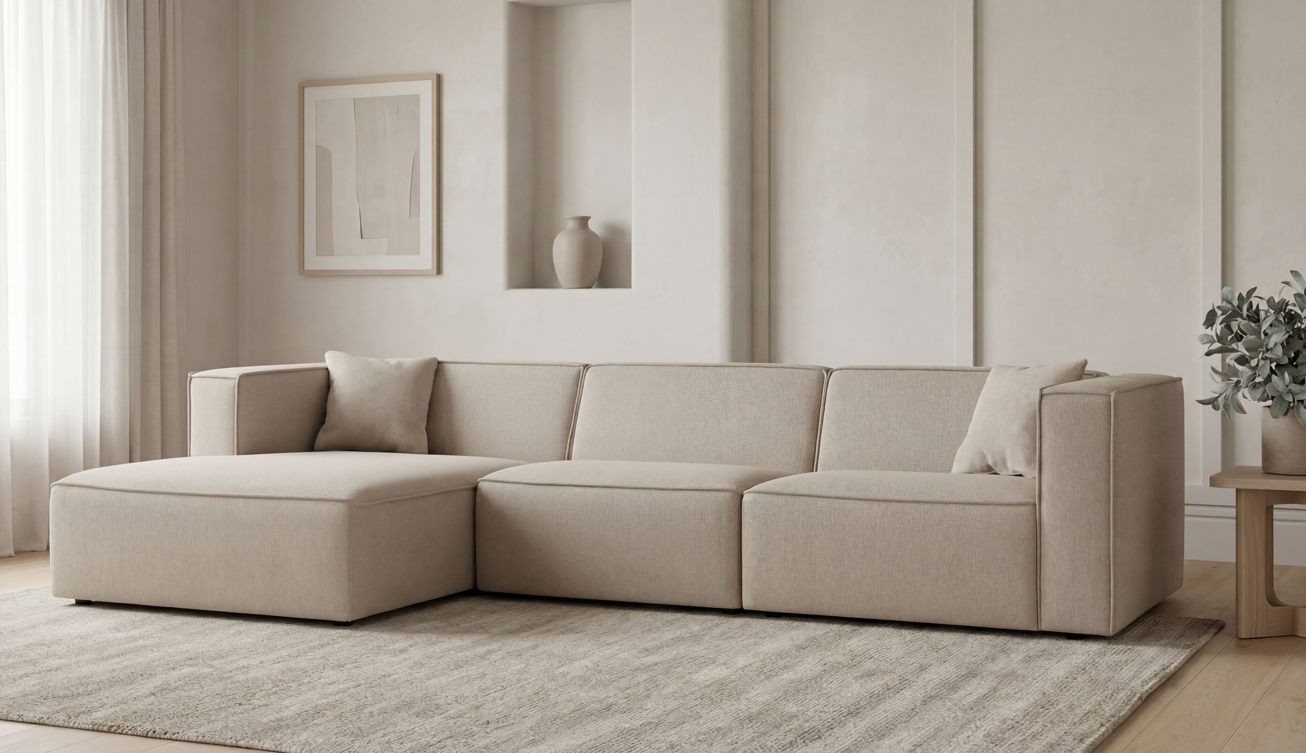 OTTO home Ecksofa "Tammie" Breite 312 cm, Webstoff fein, bodentief, mit Wellenunterfederung