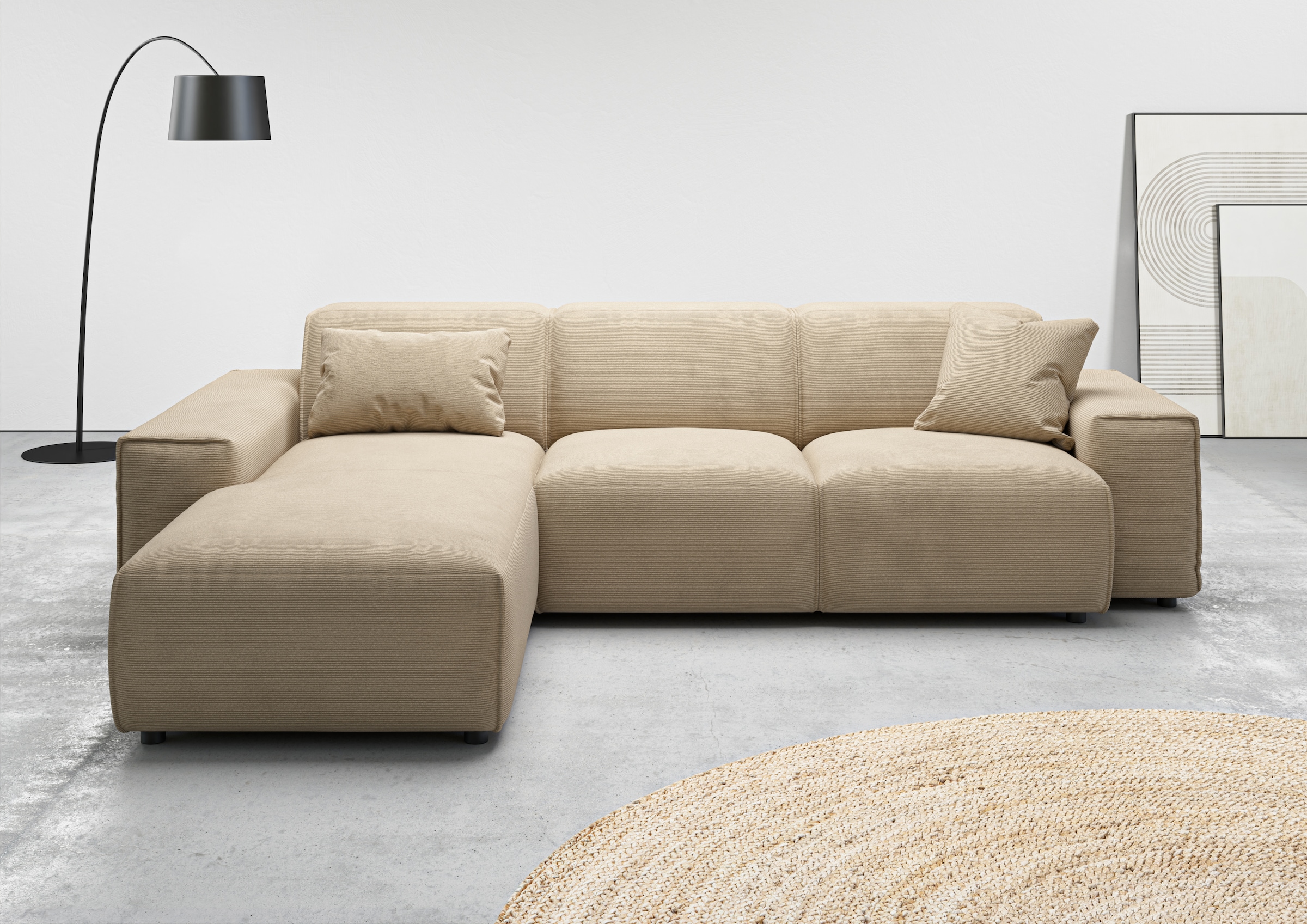 Home affaire Ecksofa "Glimminge L-Form auch in Breitcord, Feincord + Easy care-Bezug," Breite 264, Zierkissen