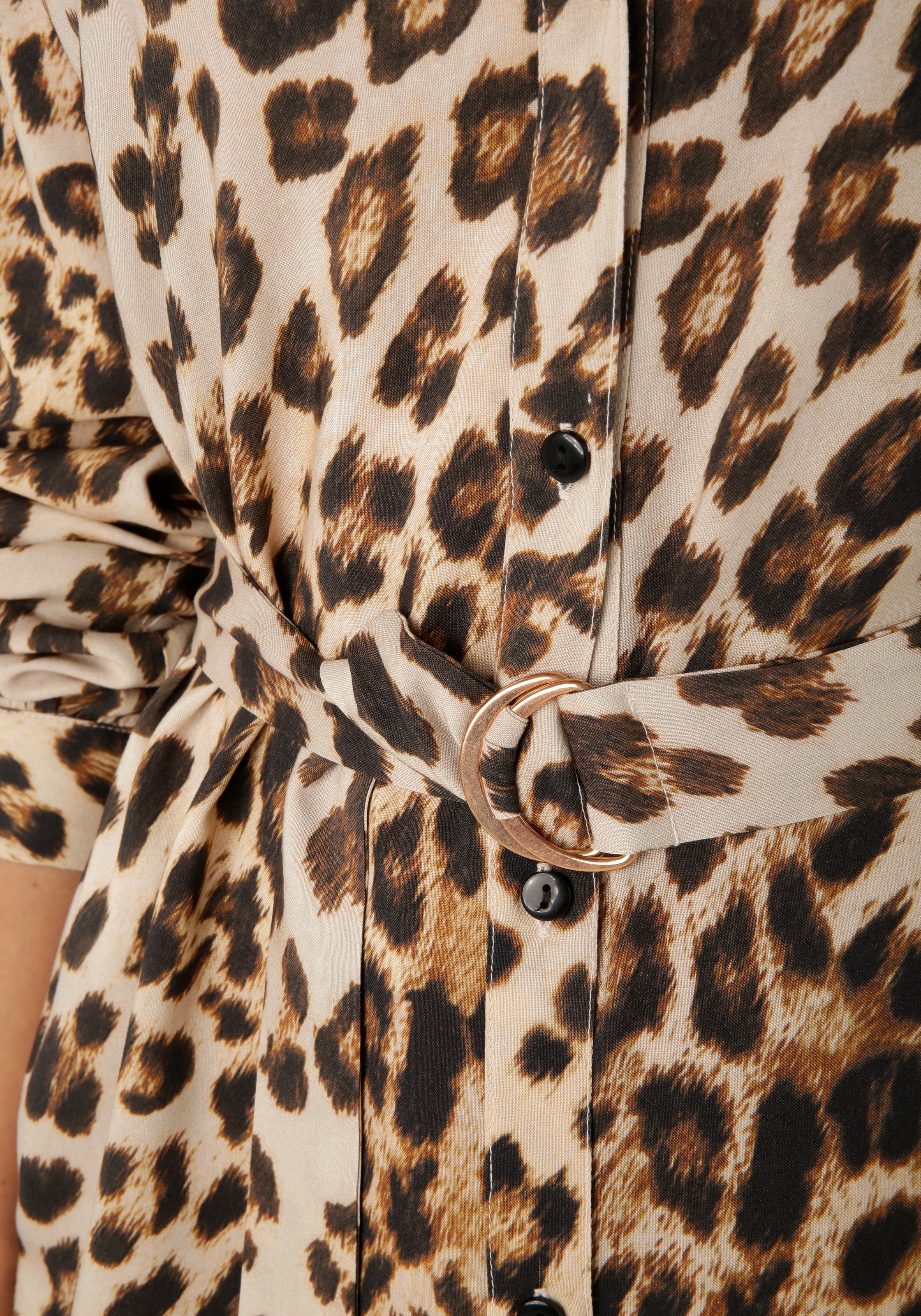 Aniston CASUAL Blusenkleid, (mit abnehmbarem Bindegürtel), mit trendigem Leo-Print - jedes Teil ein Unikat - NEUE KOLLEKTION