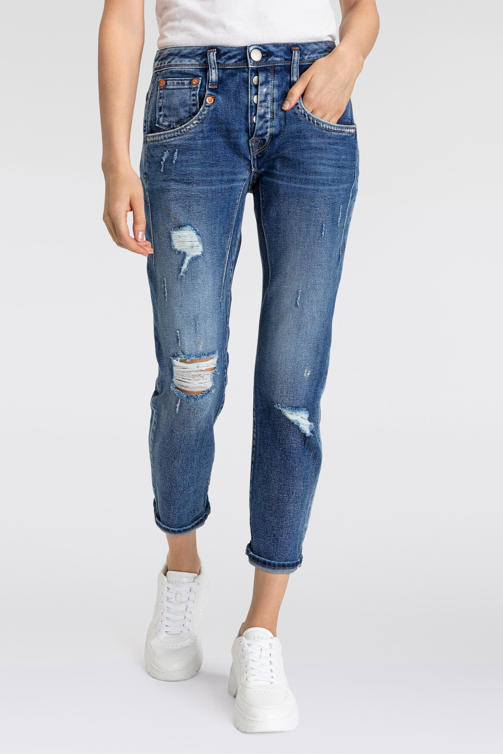 Herrlicher 7/8-Jeans »Shyra Cropped Denim Comfort«, mit halb verdeckter Knopfleiste