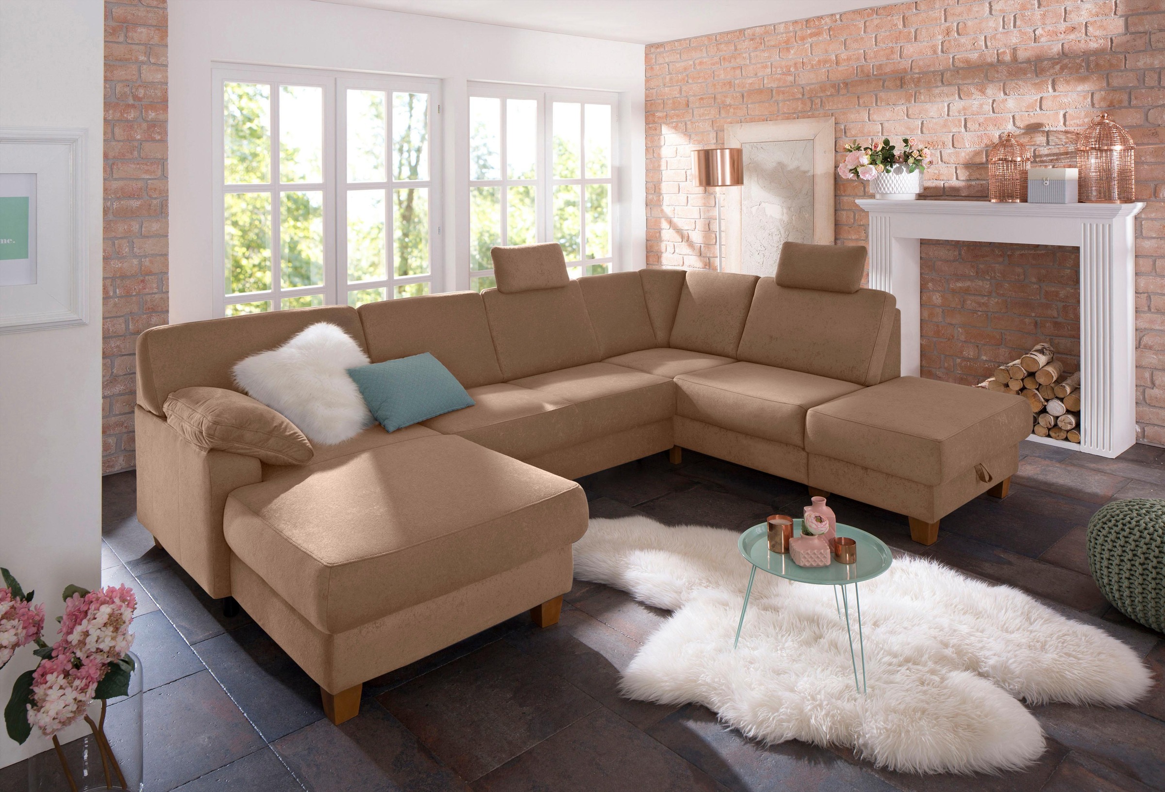 Home affaire Wohnlandschaft "Belfort U-Form" mit Federkern, wahlweise mit B günstig online kaufen