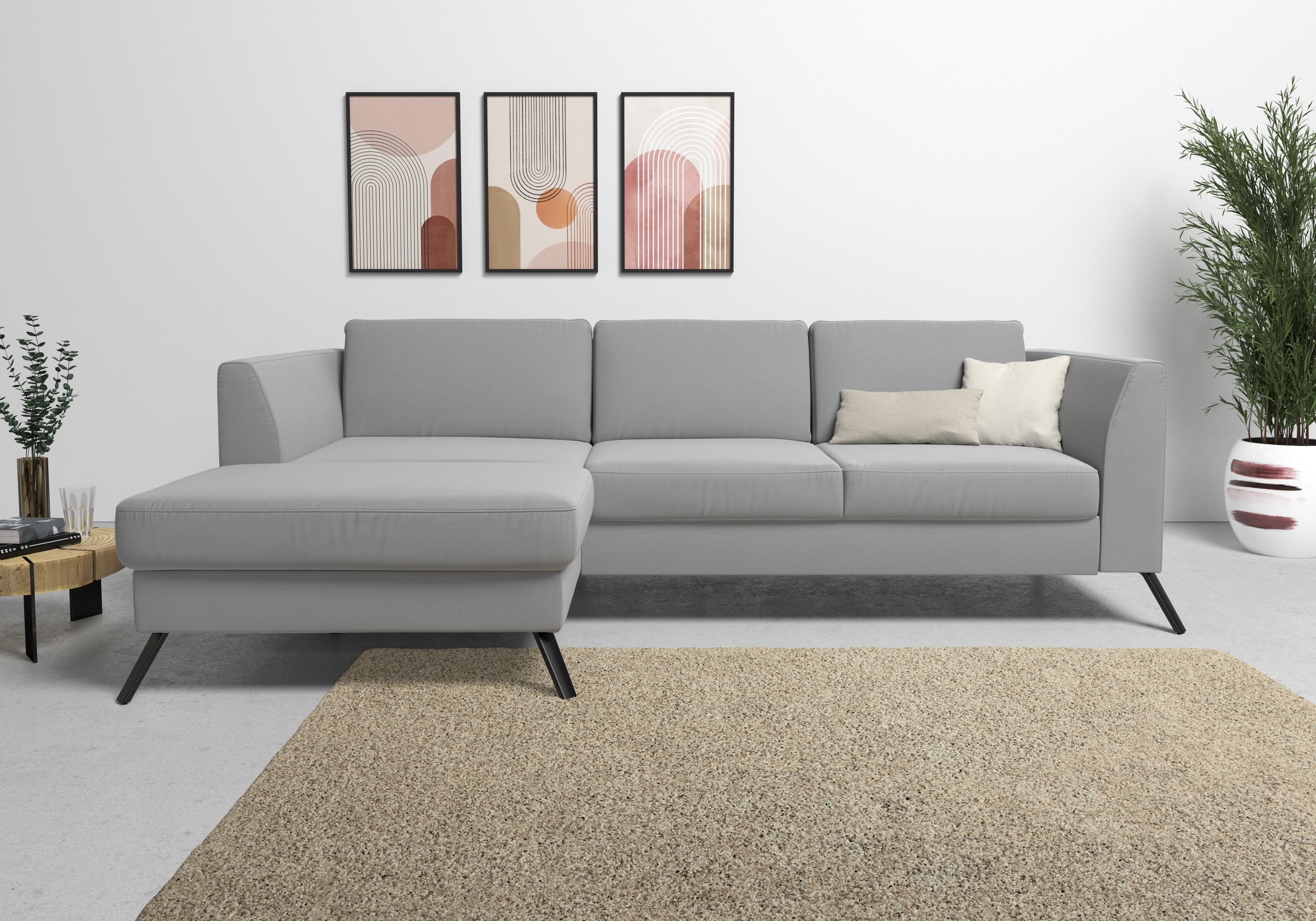 Thumbnail - sit&more Ecksofa "Olsen L-Form" inklusive Sitztiefenverstellung, wahlweise mit Bettfunktion, 15cm hoch