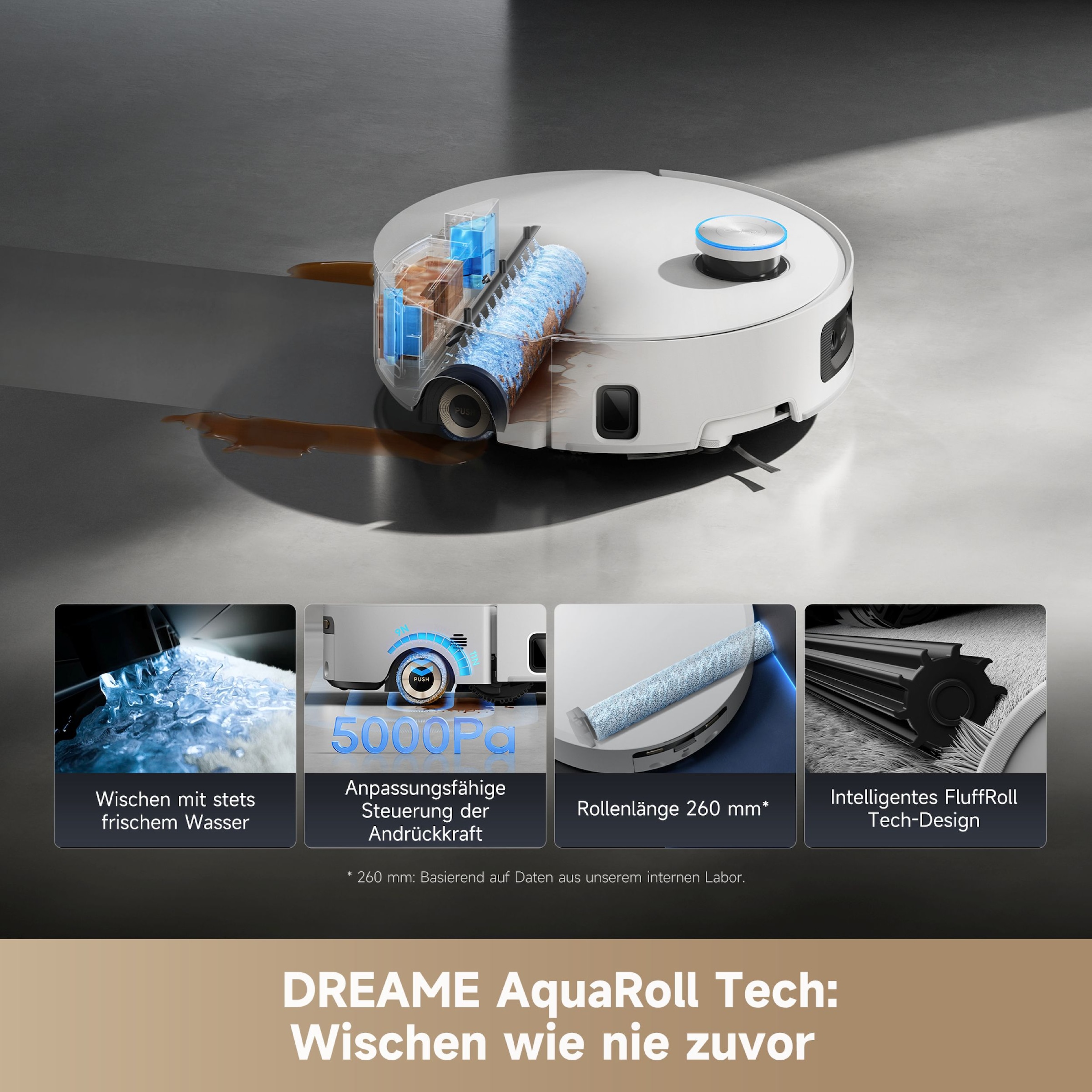 Dreame Saugroboter »mit Wischfunktion Aqua10 Ultra Roller Complete« Warmwasser-Wischsystem, Rollenmopp, überwindet Hindernisse, 30.000 Pa