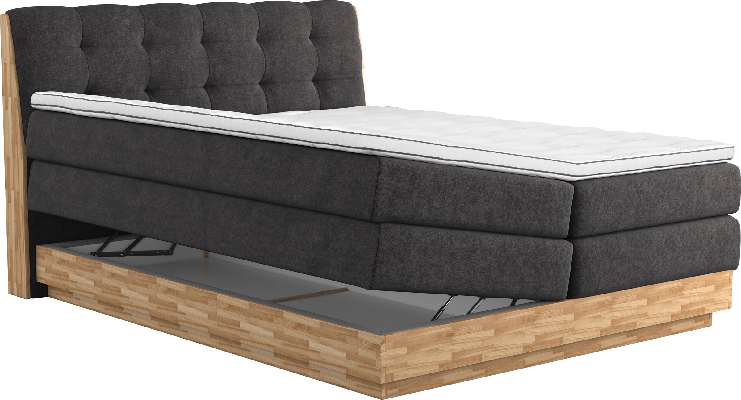 Boxspringbett HOME AFFAIRE "Naome", schwarz, B:161cm L:217cm, 100% Polyester, Komplettbetten, Boxspringbett, Boxspringbett, Inklusive Topper 9