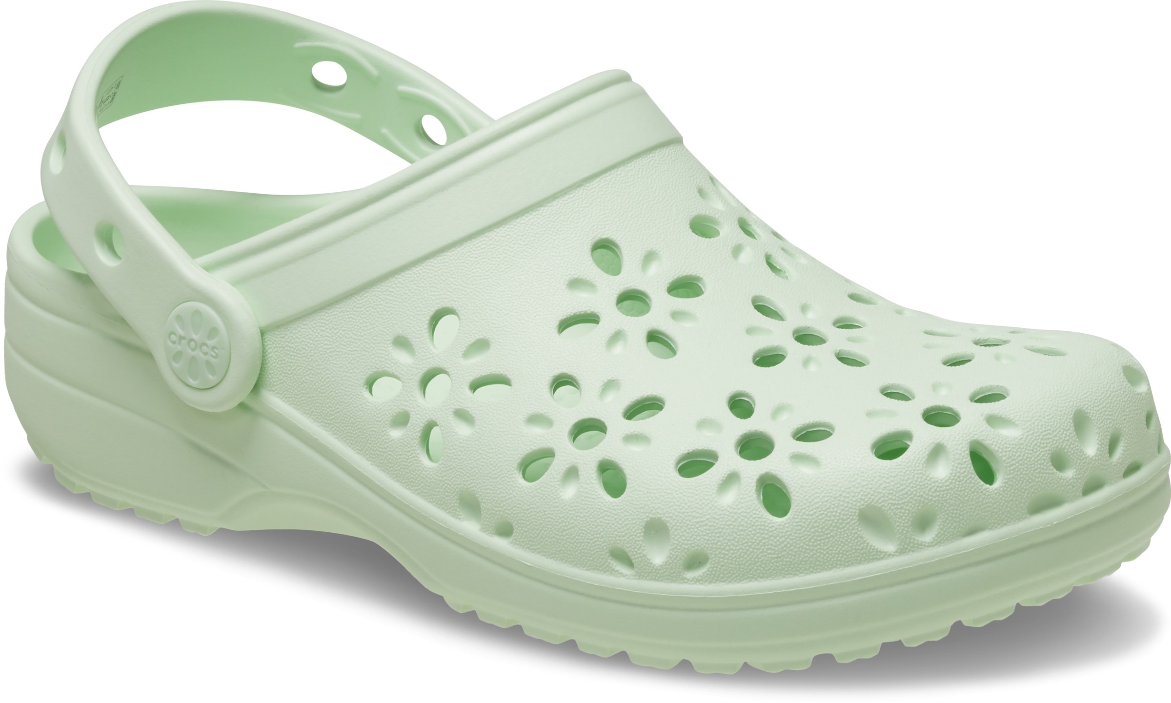 Clog CROCS "Classic Floral Cut Out Clog", Mädchen, Gr. 37, lindgrün, Croslite™, geblümt, Schuhe Clog, Sommerschuh, Sandale, Strandschuh mit schwenkbarem Fersenriemen