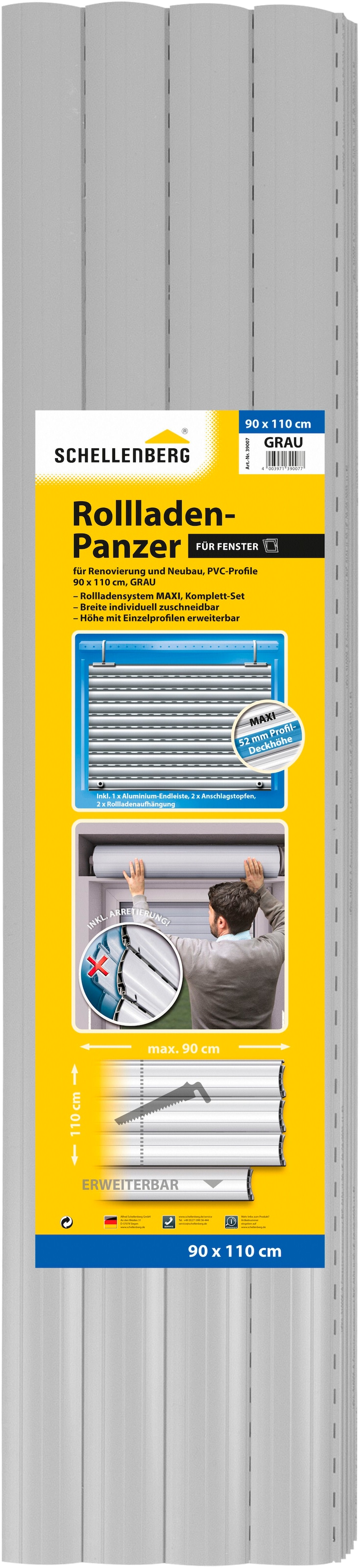 SCHELLENBERG Rollladenpanzer »Set für Fenster, Maxi System für 60 mm Stahlrohrwelle«, PVC Jalousie, in verschiedenen Größen erhältlich, grau