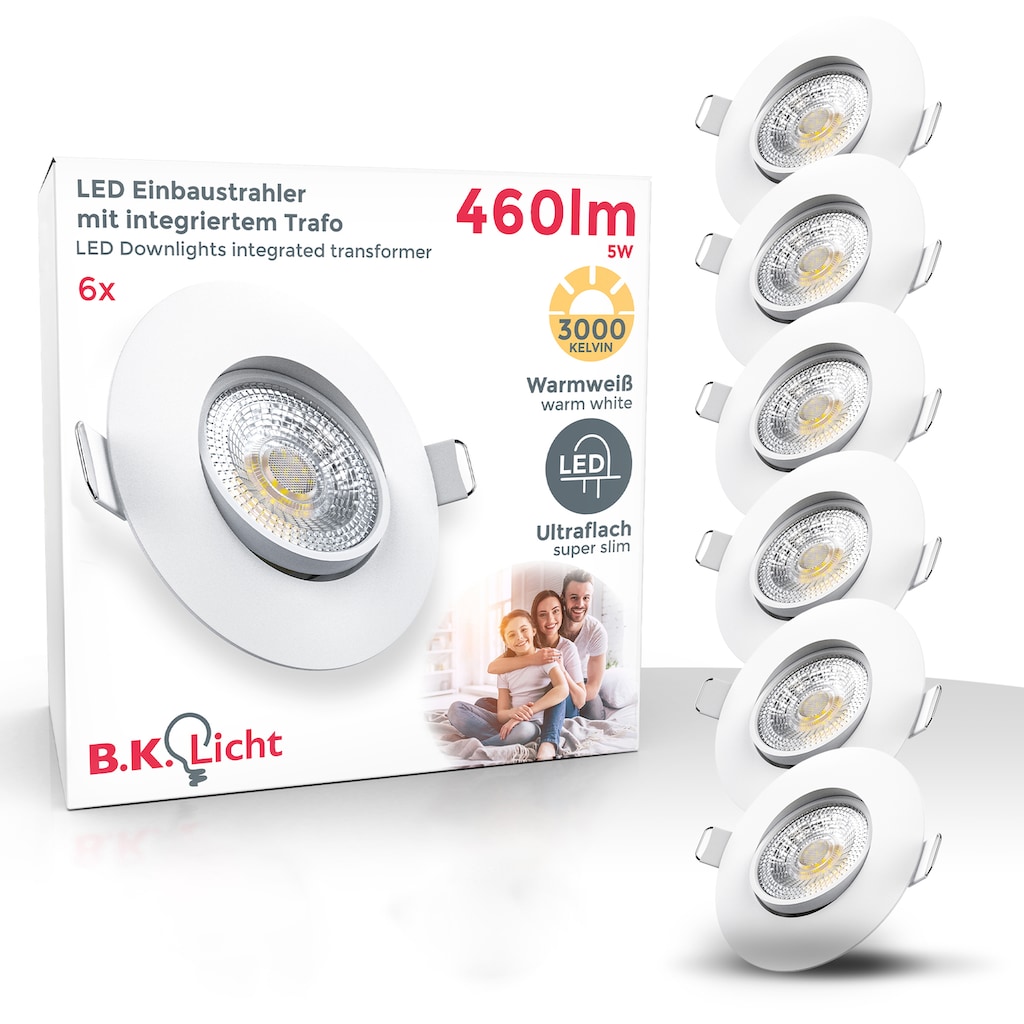 B.K.Licht LED Einbauleuchte, Einbauspots, schwenkbar, IP23, ultra-flach, Deckenspots, warmweiß, 6er Set