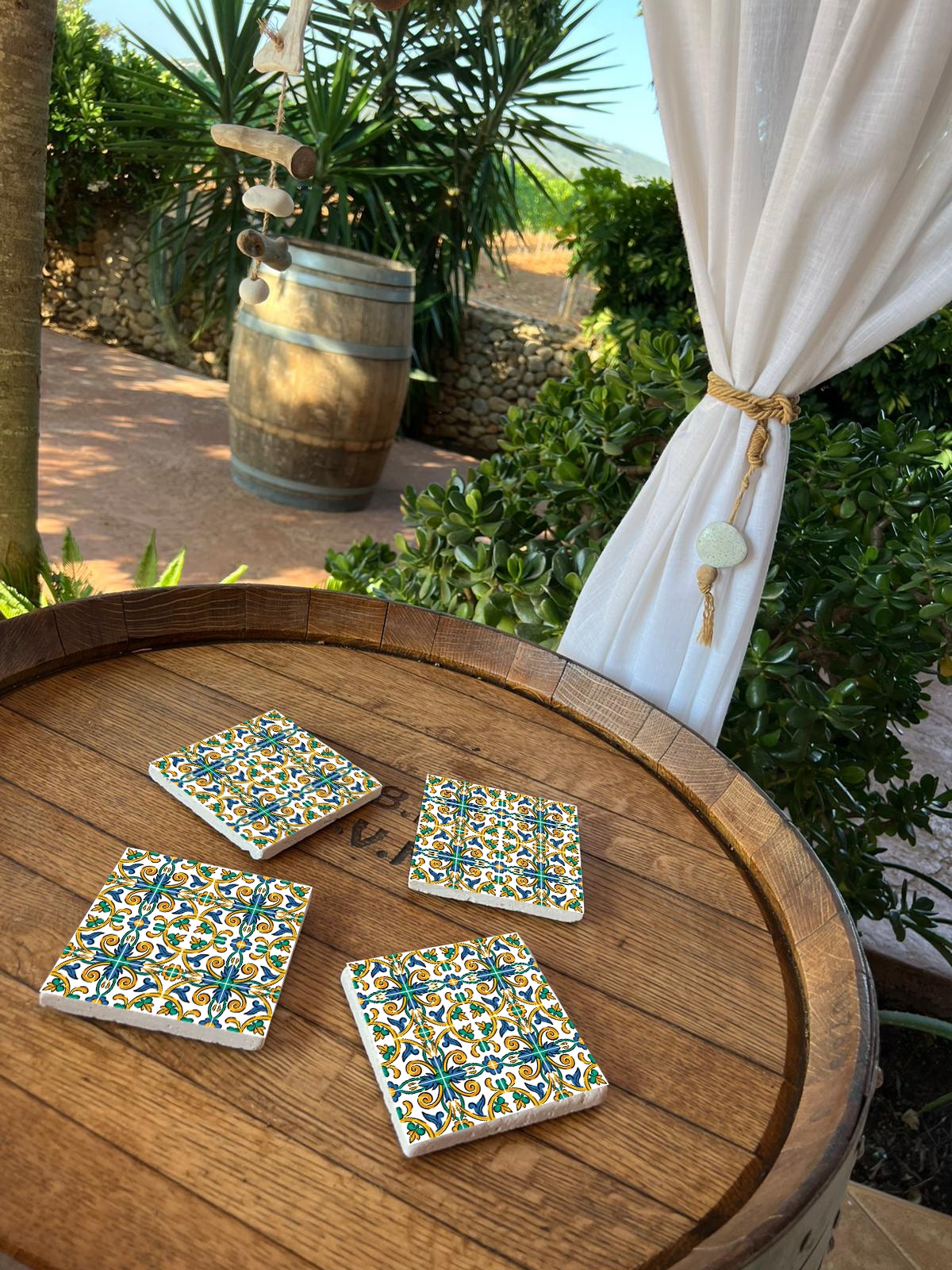 queence Getränkeuntersetzer »Grün Türkis Mosaik Motiv Fliesen Steine«, (Set, 4 tlg.), Mosaik Set Topfuntersetzer Naturstein Untersetzer 10x10x1cm