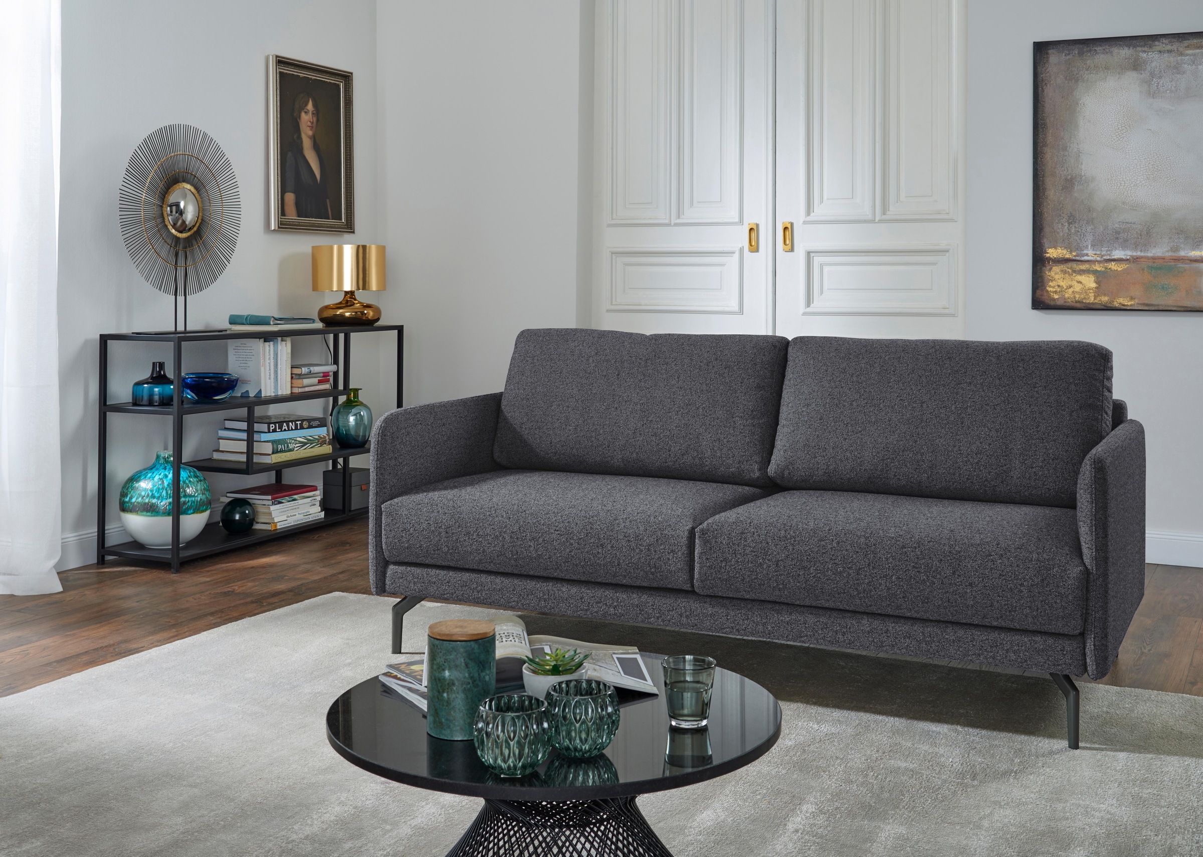 Creation BY ROLF BENZ 3-Sitzer »CR.450, Designsofa, edles Sofa, Loungesofa, Ledersofa, klares Design« Armlehne sehr schmal, Breite 190 cm, Alugussfuß Umbragrau