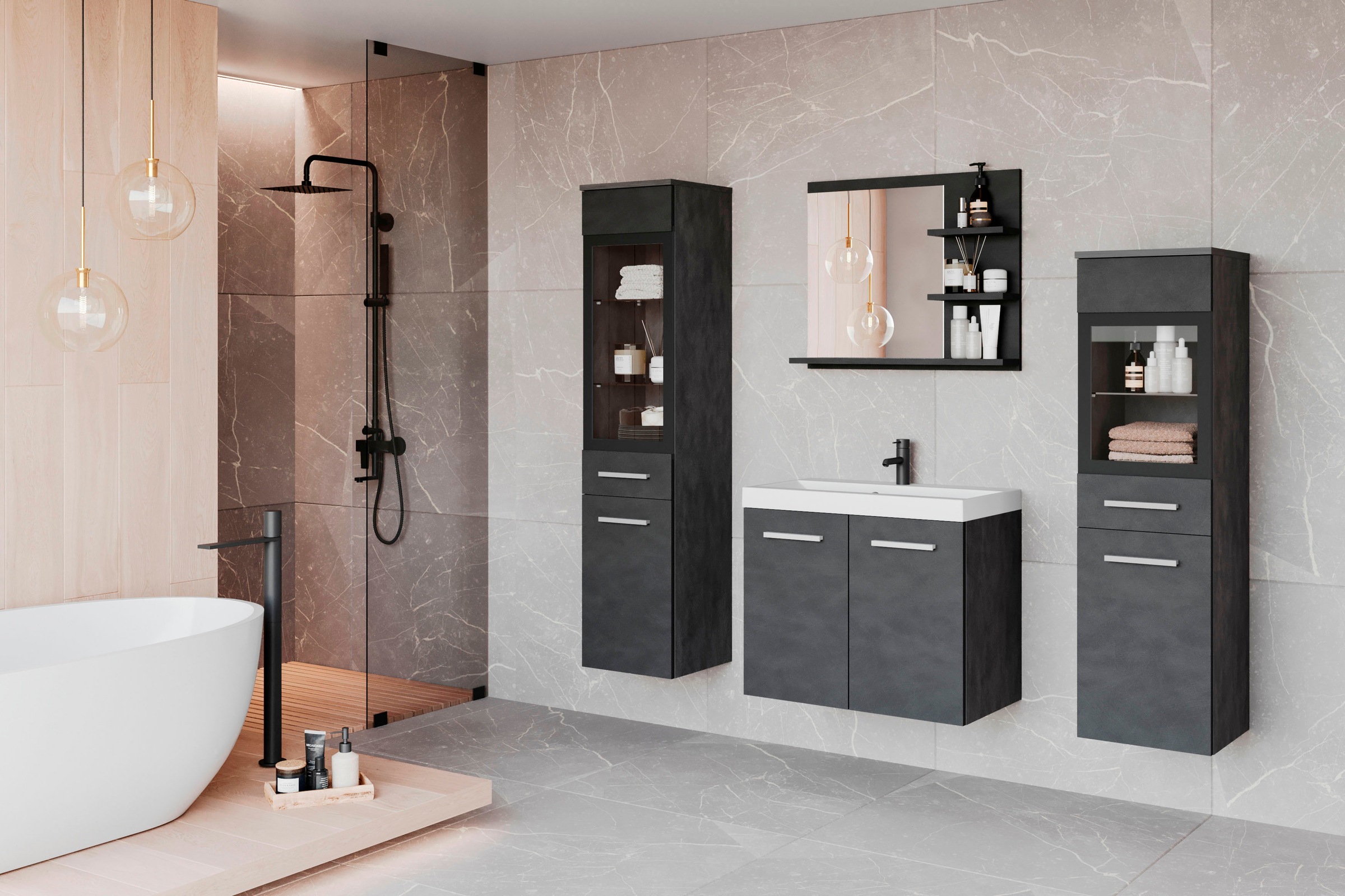 welltime Badmöbel-Set "MADRIT" Komplett-Set, mit Waschbecken, 5 Stk. tlg. günstig online kaufen