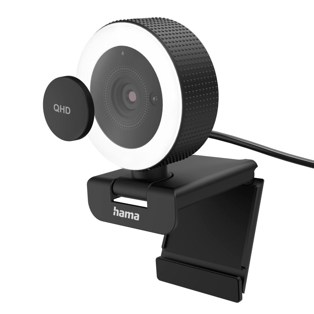 HAMA Webcam "Webcam mit Mikrofon, QHD, Licht (PC-Kamera USB, 2560p, Fernbedienung)" Camcorder schwarz Webcams