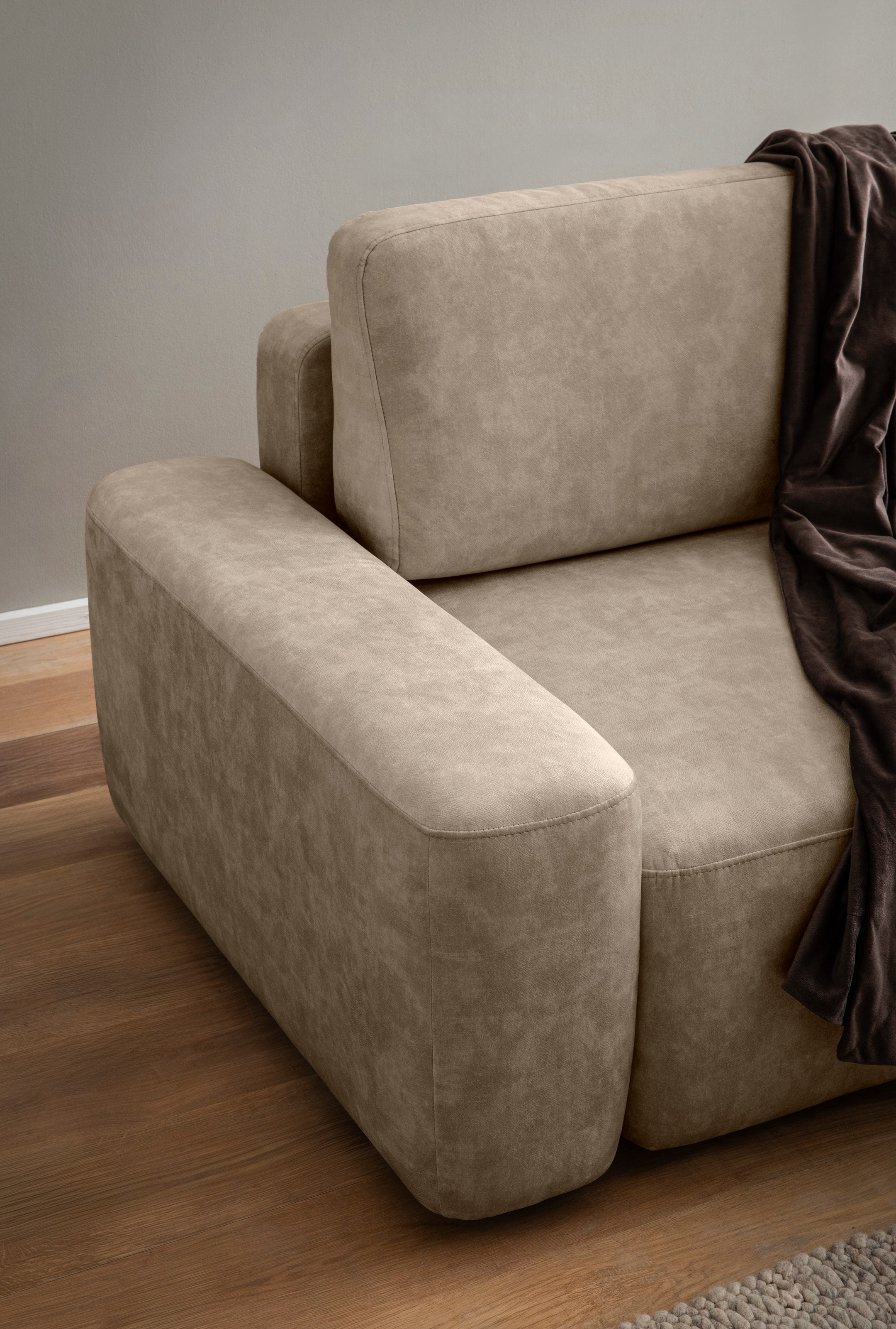 INOSIGN 3-Sitzer »TORGE (257cm), Sofa,Schlafsofa in Cord, Samtvelours, Struktur fein«, rundes Design, Schlaffunktion u. Bettkasten, Liegefläche: 135/200 cm