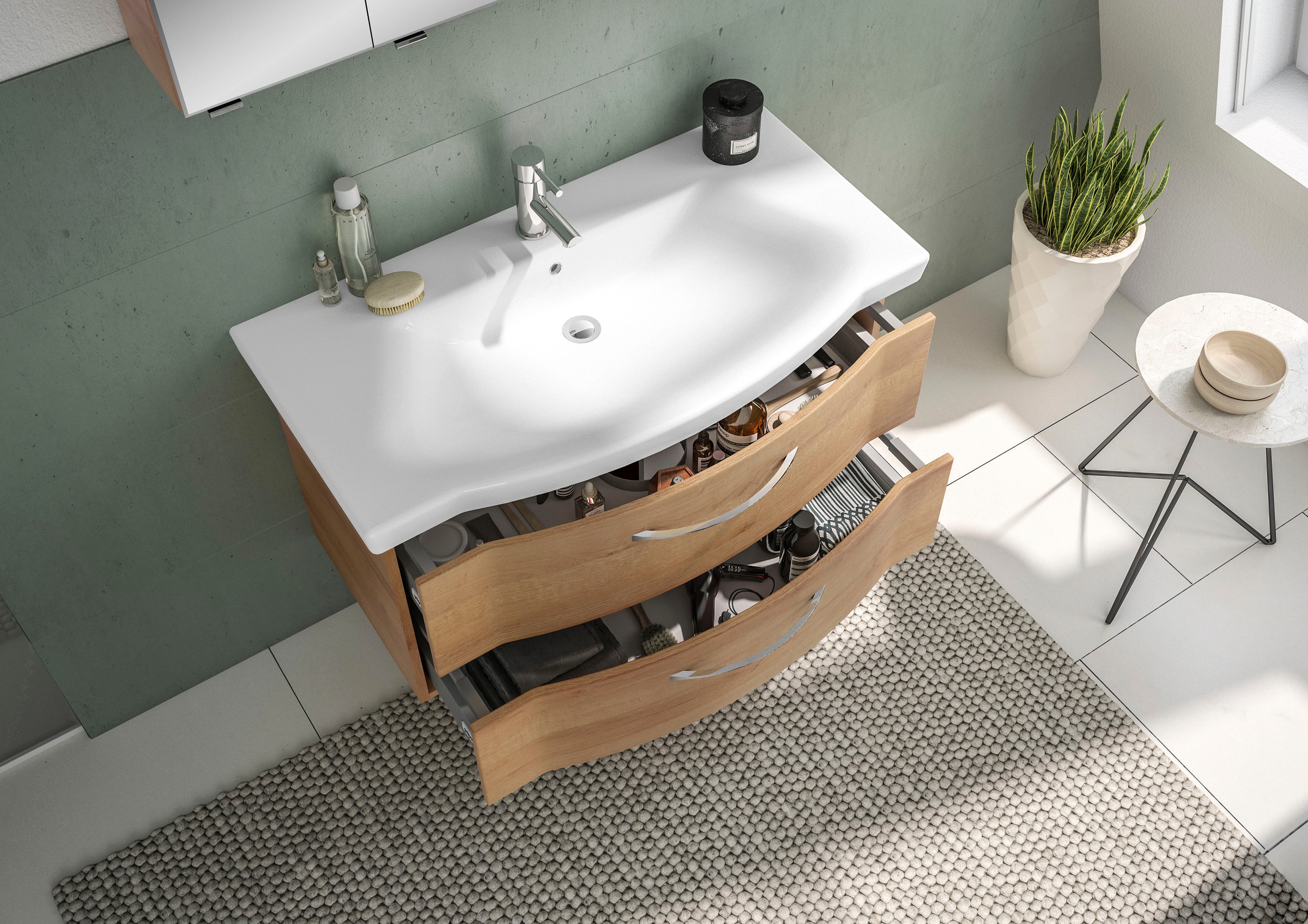 Saphir Badmöbel-Set »6005 Sprint 3-teilig, Keramik-Waschtisch mit LED-Spiegelschrank«, (4 St.), Unterschrank, inkl. Türdämpfer, 4 Türen, 3 Schubladen, Bad-Set