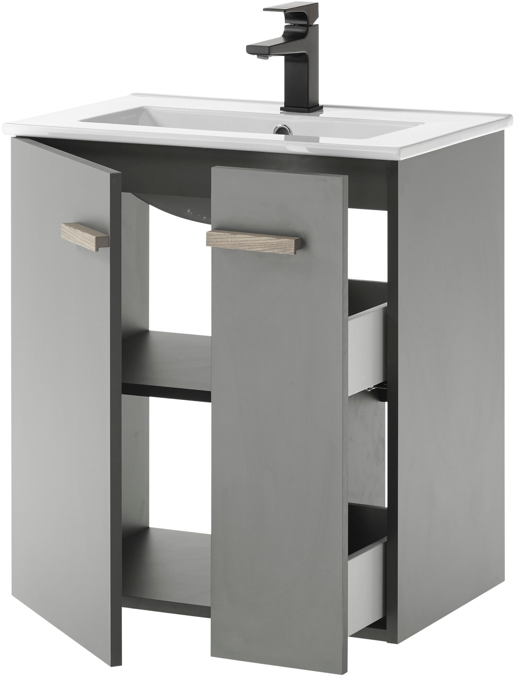 Places of Style Badmöbel-Set »SOLiD, Badmöbel-Set, Bad im modernen Design, 3-teiliges Badezimmer«, (3 St.), Waschtisch mit Waschbecken, Midischrank, Breite 130 cm