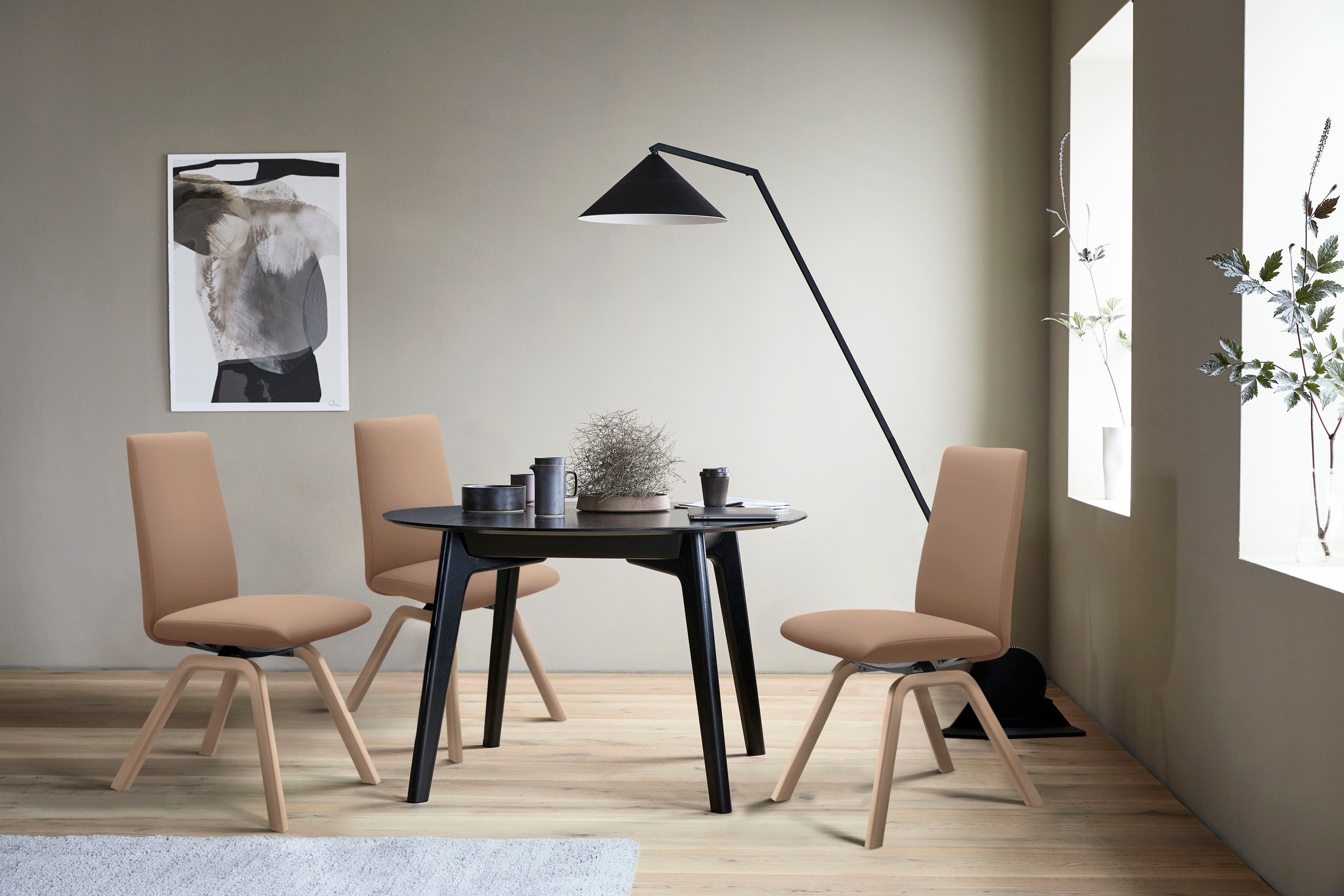 Polsterstuhl STRESSLESS "Laurel", braun (almond paloma, eiche natur), B:49cm H:92cm T:59cm, Leder PALOMA: PALOMA ist ein durchgefärbtes Semianilin-Möbelleder mit natürlicher Narbung., Stühle, Polsterstuhl, Low Back, Größe M, mit schräggestellten Beinen in