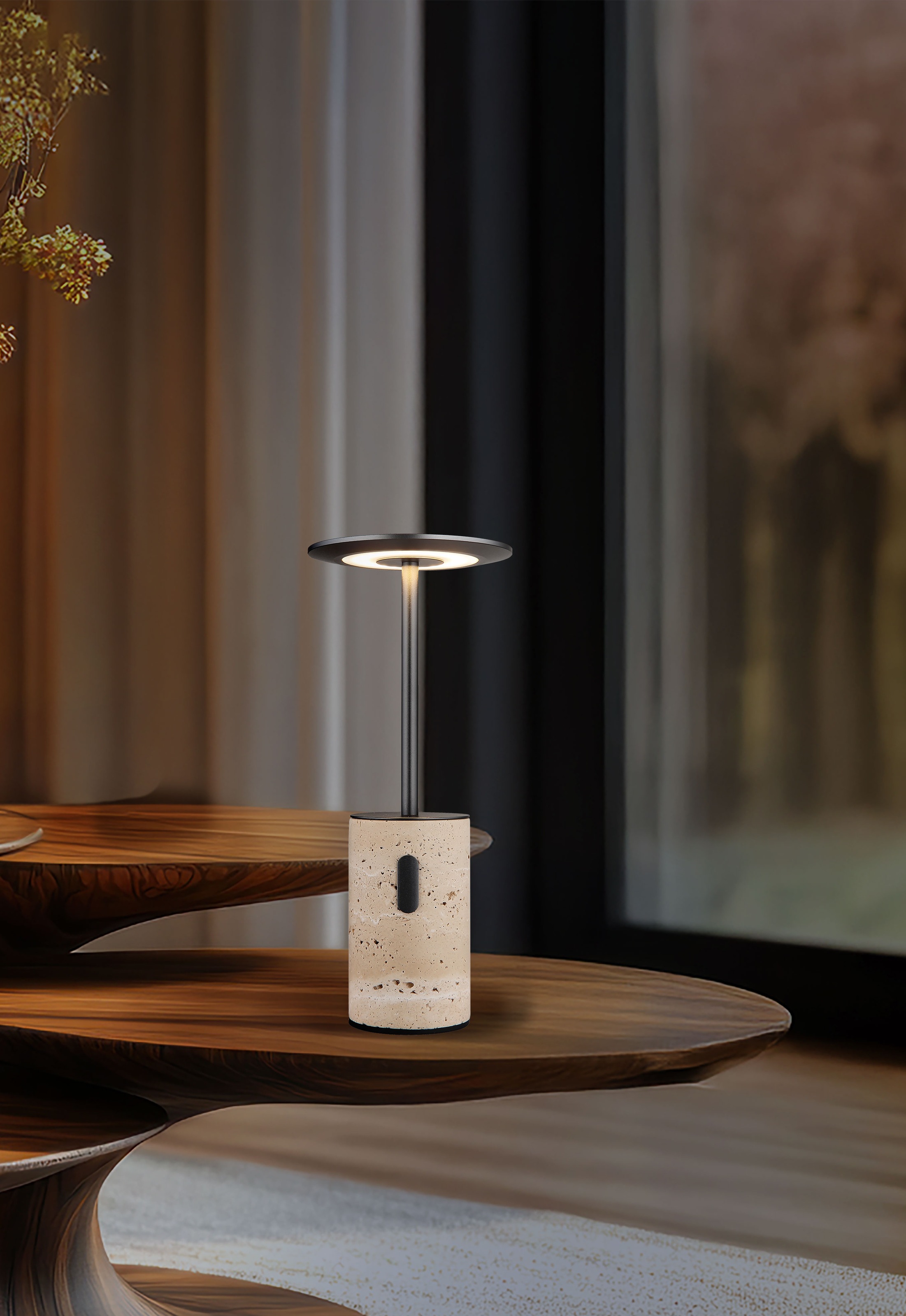 GLOBO LIGHTING LED Tischleuchte »TRAVERTIN« LED-Modul 1 Stk. Warmweiß Travertinstein Sockel