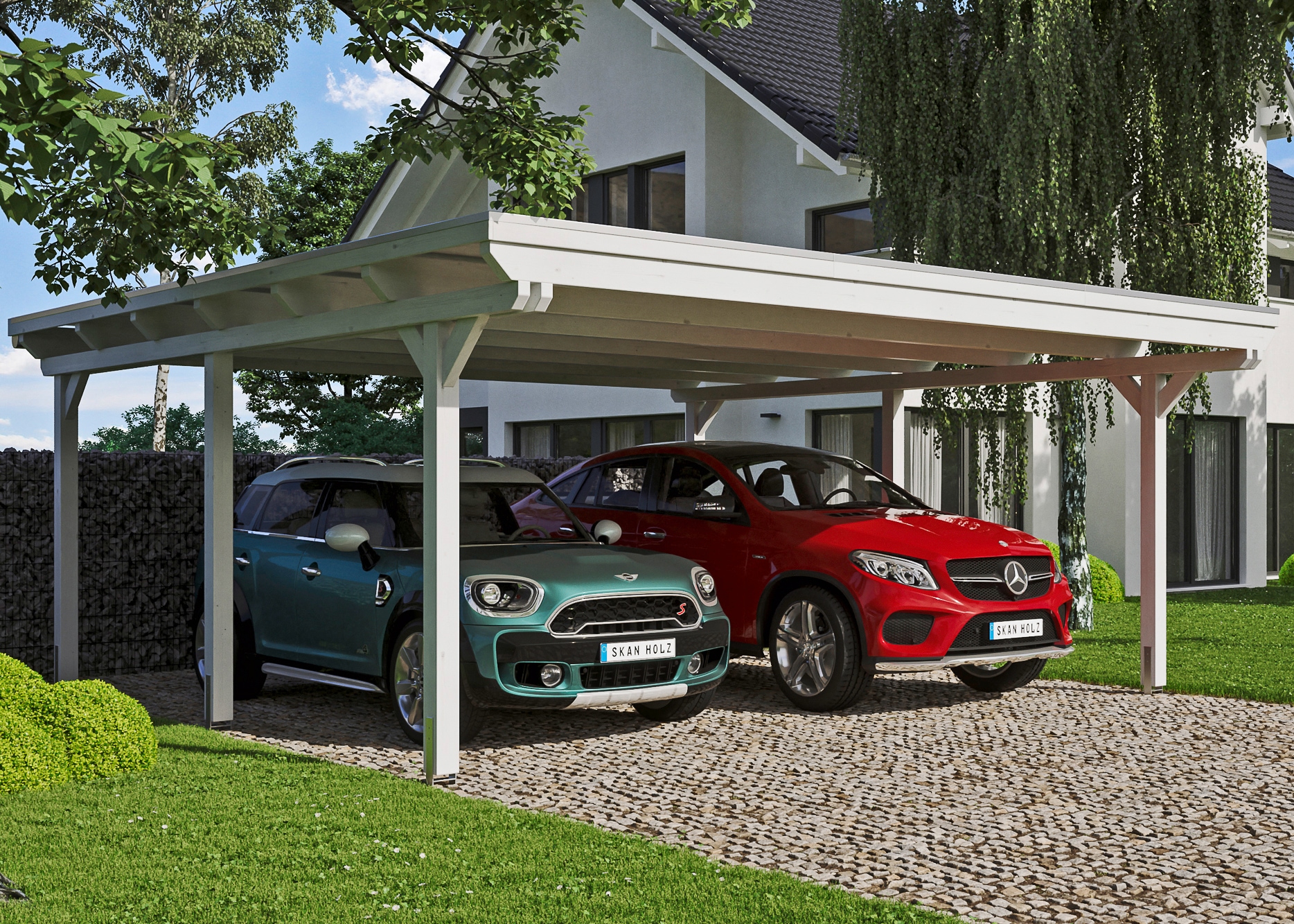 Skanholz Doppelcarport "Emsland" Leimholz 550 cm weiß