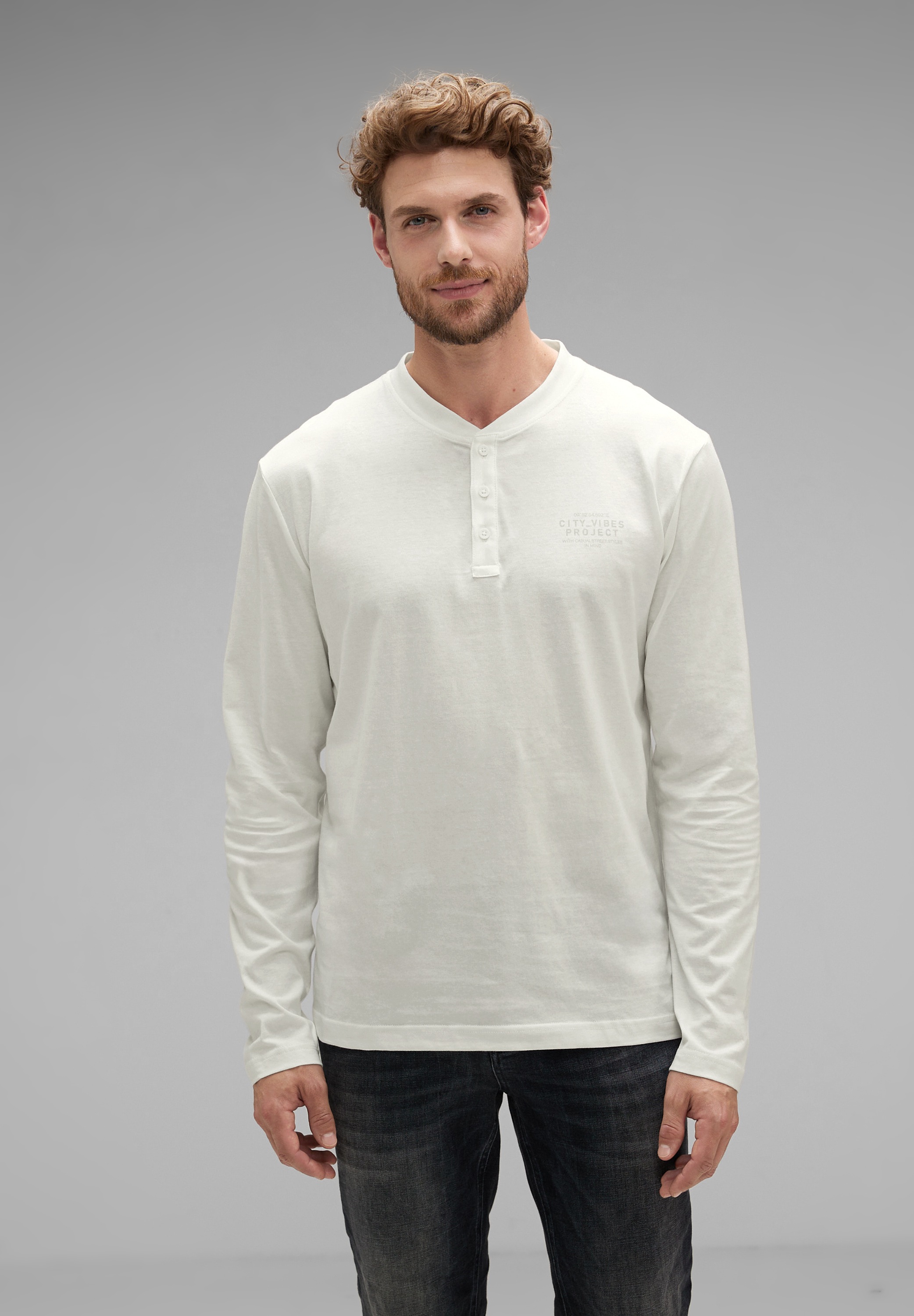 STREET ONE MEN Langarmshirt, mit Knopfleiste