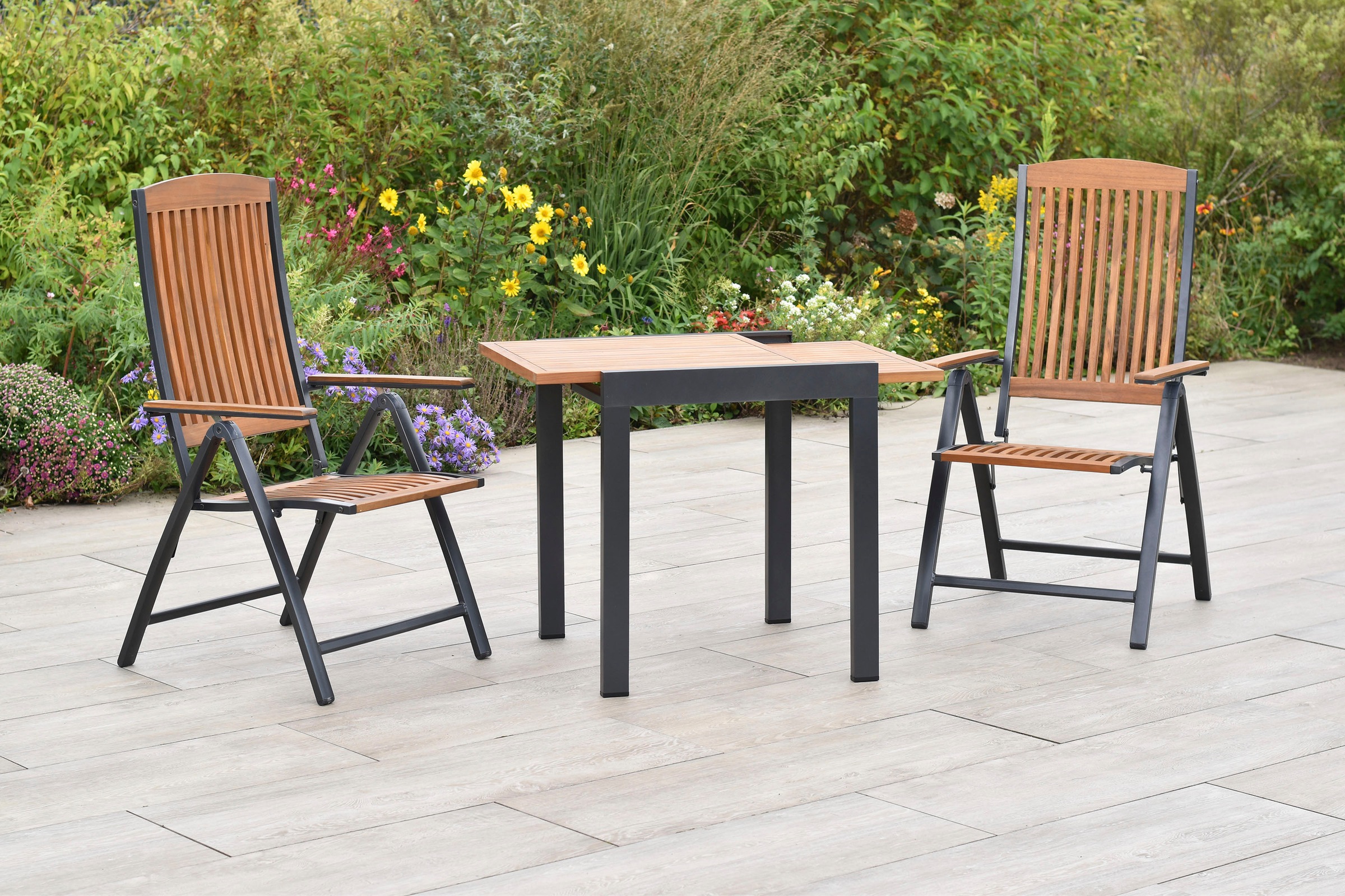 MERXX Balkonset »Athos« Set, 3 tlg. inkl. 2 Klappsessel, 1 Balkonausziehtisch