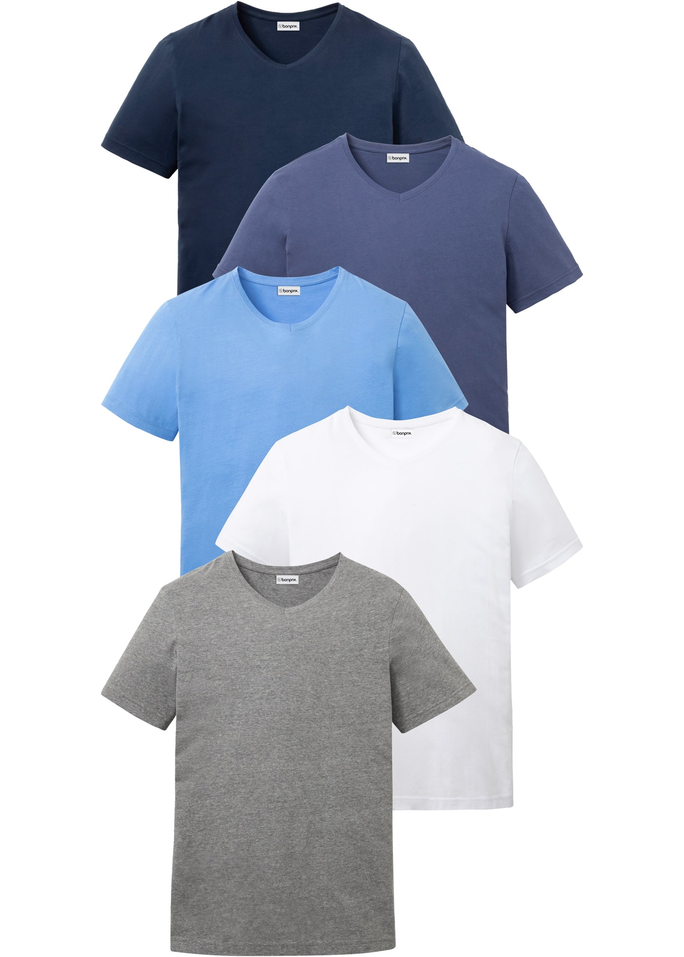 bonprix T-Shirt Packung, 5 regular fit Schnitt, Kurzarm, V-Ausschnitt