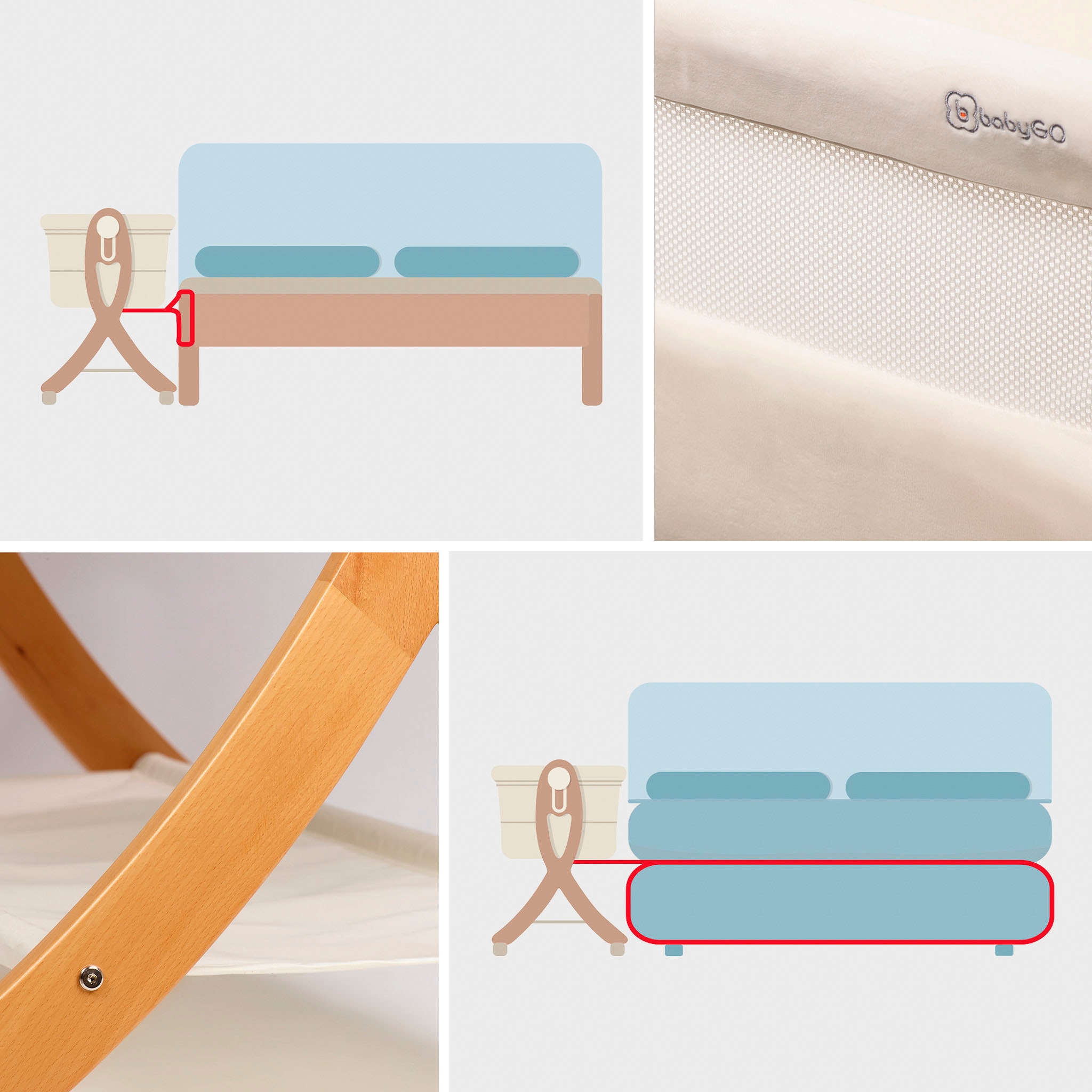 BabyGo Beistellbett »SidebySide, weiß/beige«, mit Schaukelfunktion