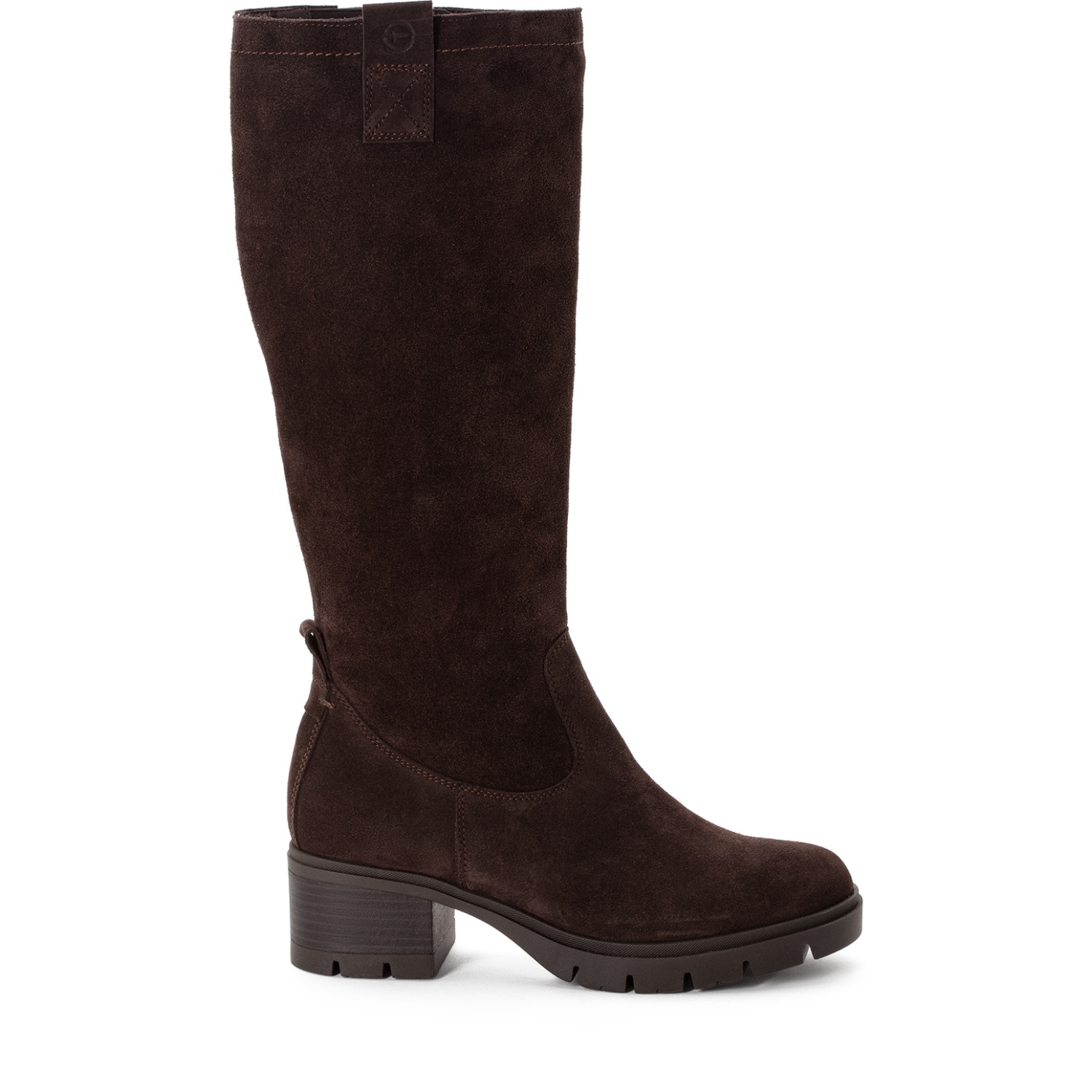Tamaris Stiefel  Blockabsatz, Langschaftstiefel mit dekorativen Ziernähten und T-Logo