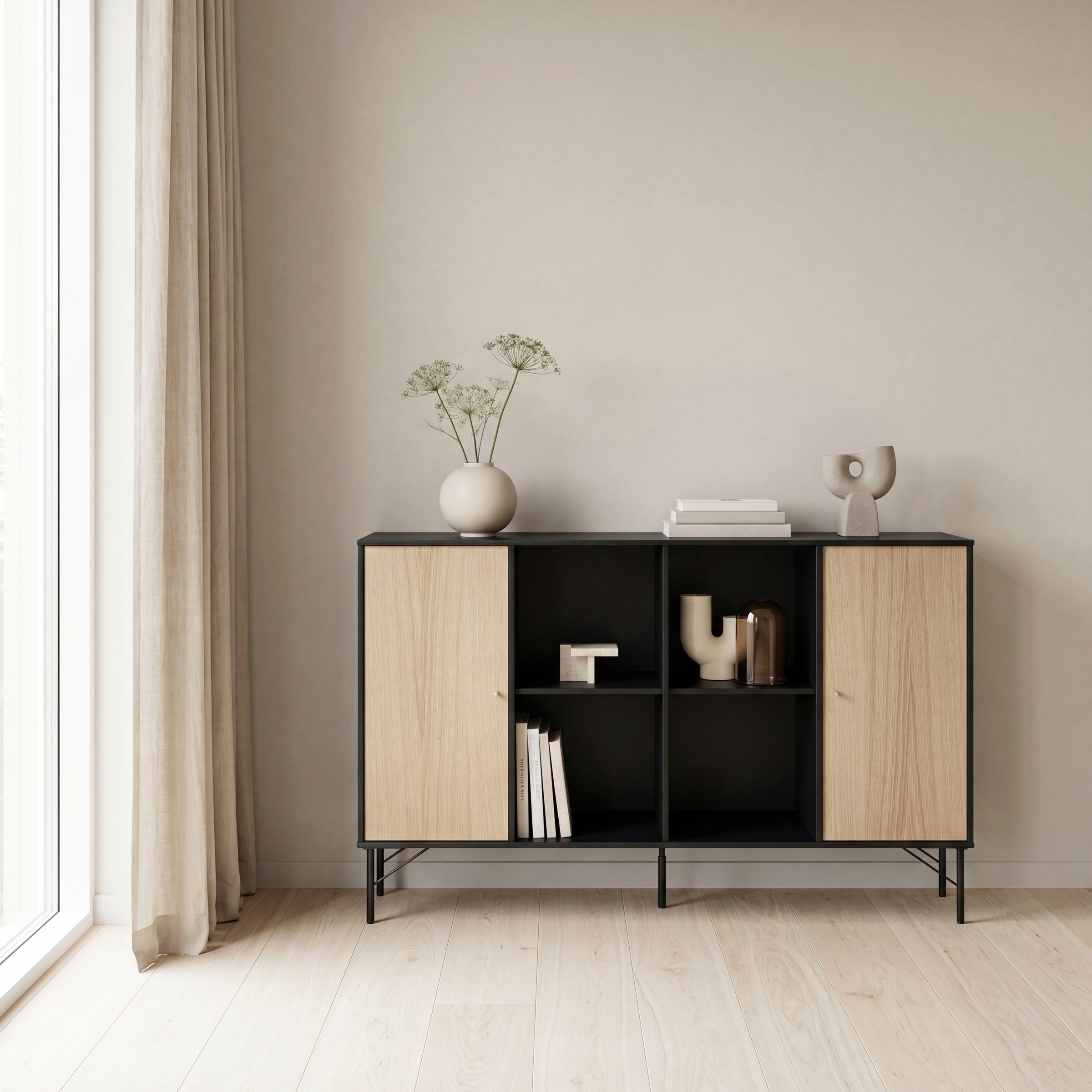 Hammel Furniture Sideboard "Mistral Kubus" mit zwei Türen und Metall Füße, Breite: 136 cm