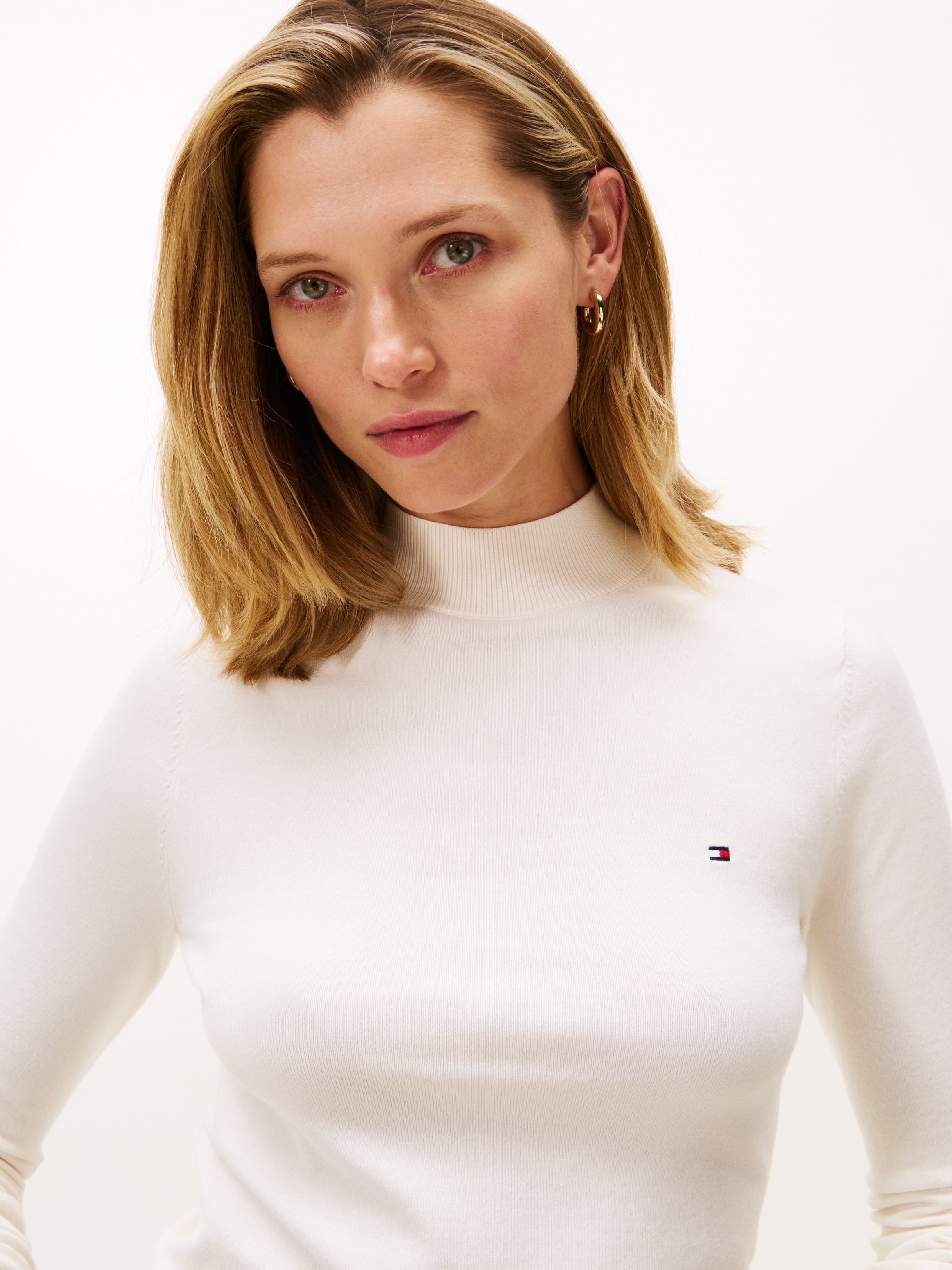 Tommy Hilfiger Strickpullover "CO JERSEY FINE GG MOCK-NK LS SWT" günstig online kaufen